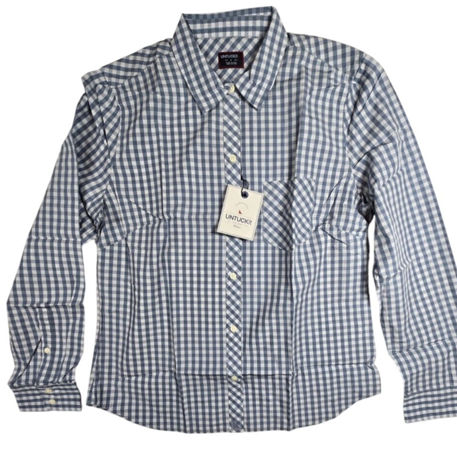UNTUCKit UNTUCKIT Crispo Gingham Shirt Cotton Blue White Size 8 Size M / US 6-8 / IT 42-44 - 2 Thumbnail