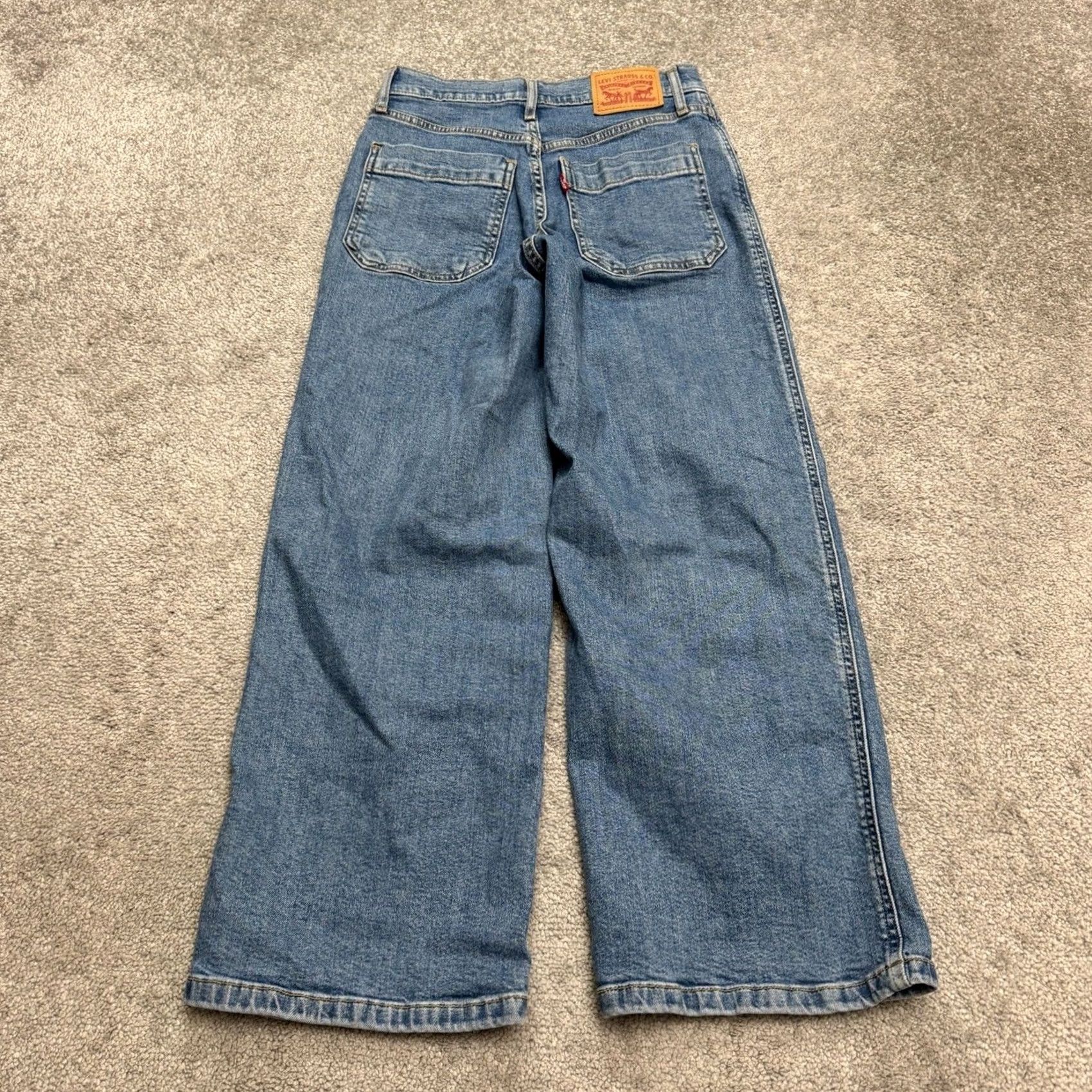 Levi's Levi's Mile High Cropped Wide Leg Denim Jeans Womens 24 Blue Button Fly Cotton Size 42" / US 20 - 2 Thumbnail