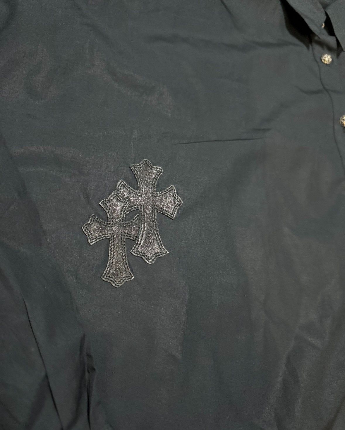 Chrome Hearts Black leather cross patch mahal kita button up shirt Size US M / EU 48-50 / 2 - 3 Thumbnail