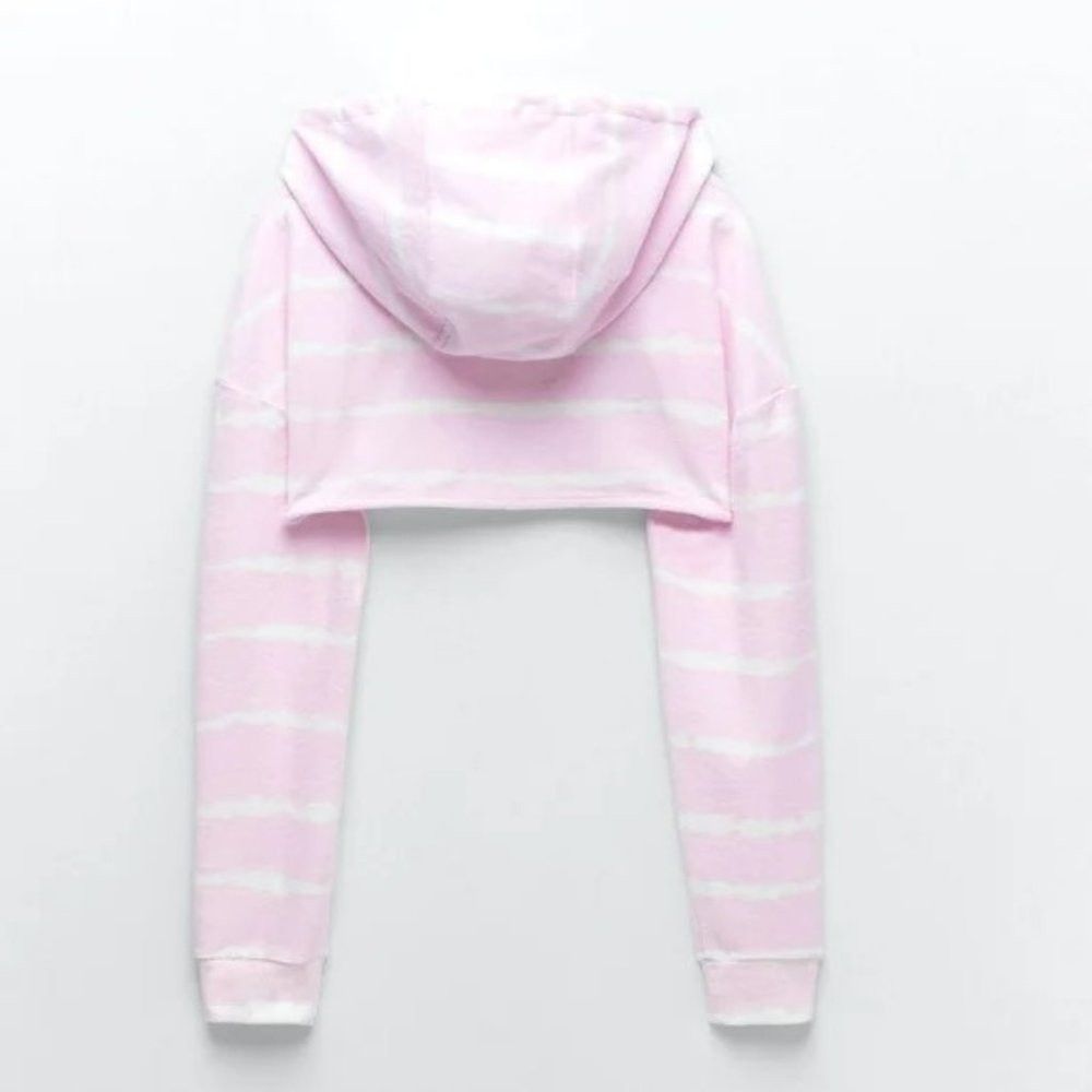 Zara NWT New Zara Pink White Stripes Cropped Hoodie Size M Size M / US 6-8 / IT 42-44 - 2 Thumbnail