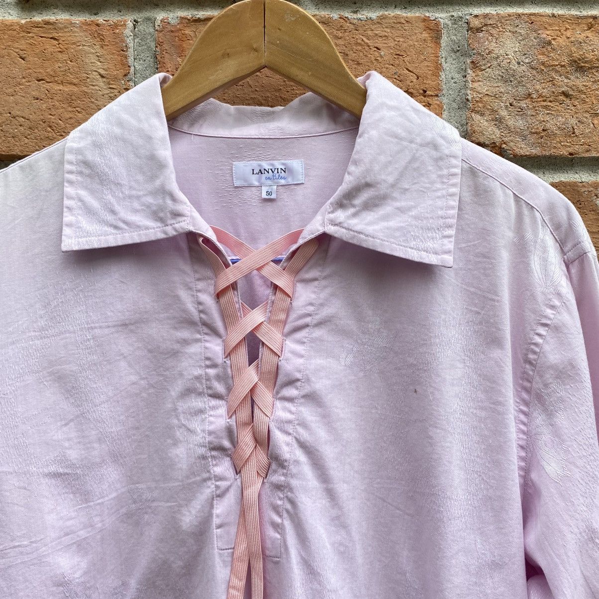 Lanvin LANVIN Pink Lace-Up Collar Shirt Size L / US 10 / IT 46 - 13 Thumbnail