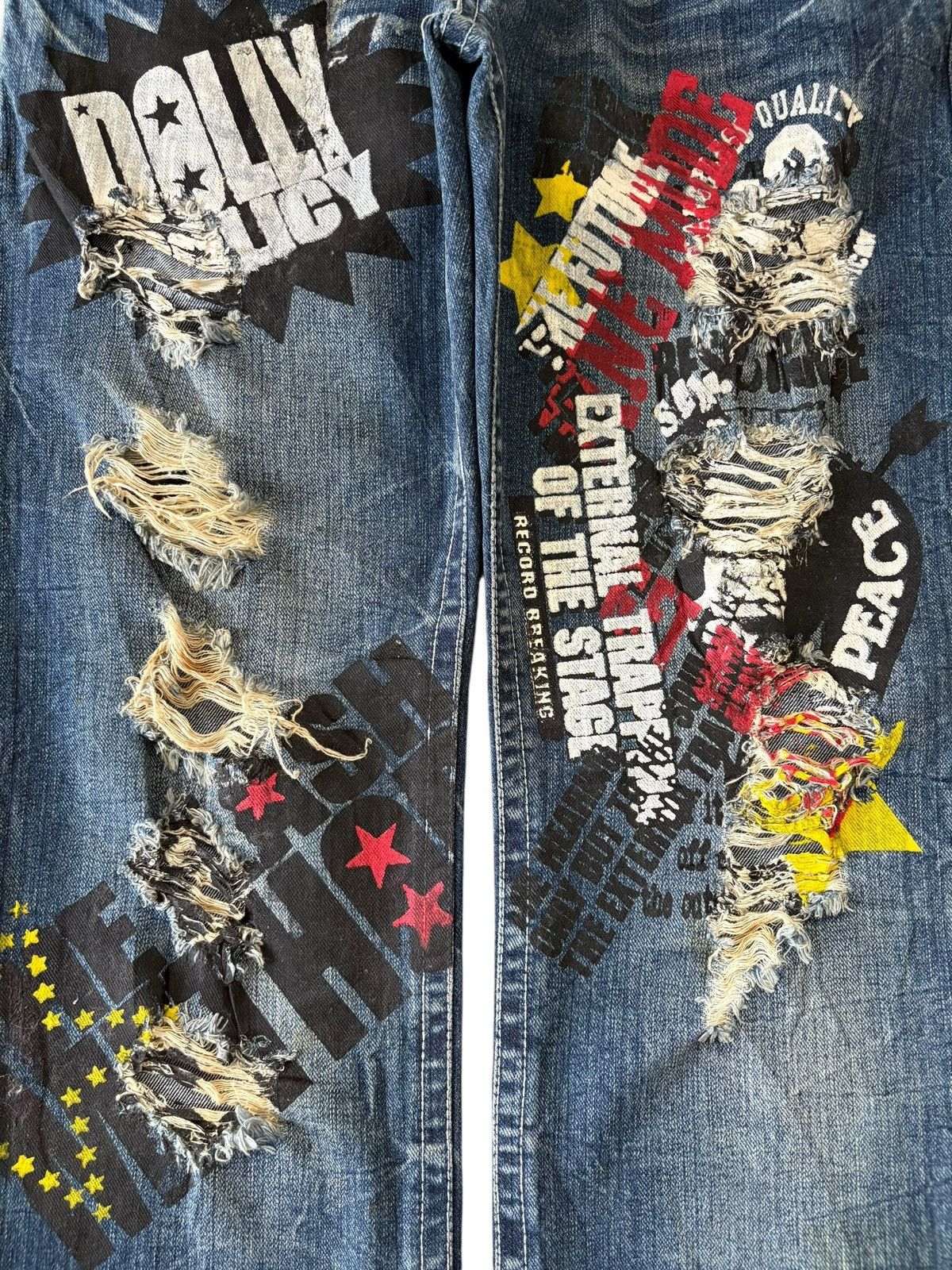 Seditionaries Vintage Japanese Brand Punk Printed Distress Loose Jeans Size 33" - 5 Thumbnail