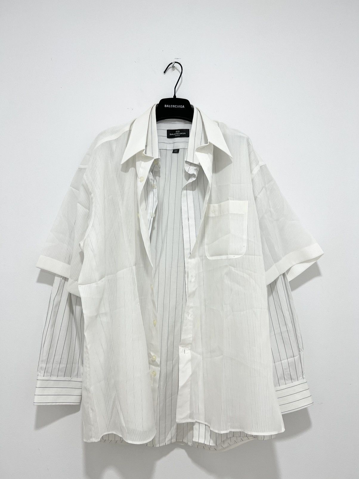 image of 1 Of 1 x Balenciaga Hybrid Double Layer Shirt in White/Silver, Men's (Size Medium)