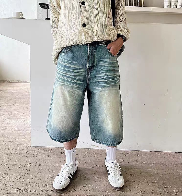 High street silhouette washed straight jean shorts