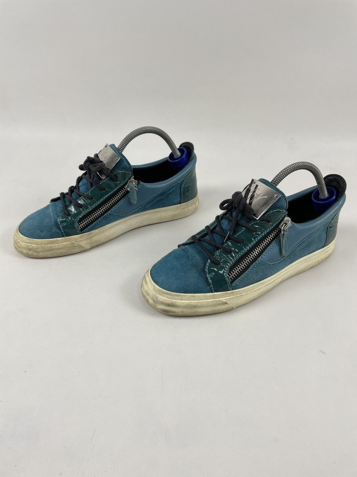 Frankie Leather-Suede Double-Zip Low-Top Sneakers Shoes