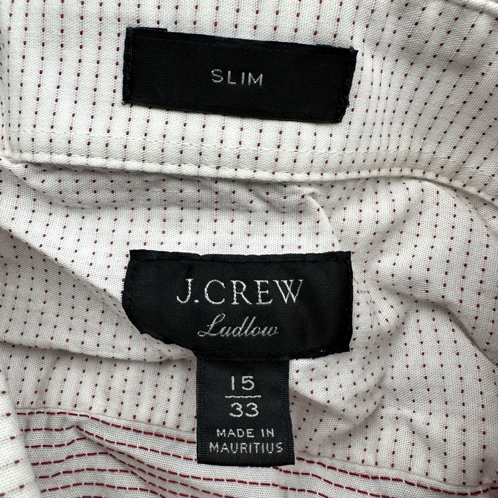 J.Crew J.CREW Ludlow Slim Fit Dobby Dot Red White Button Dress Shirt Mens 15 33 Medium Size 40R - 3 Thumbnail