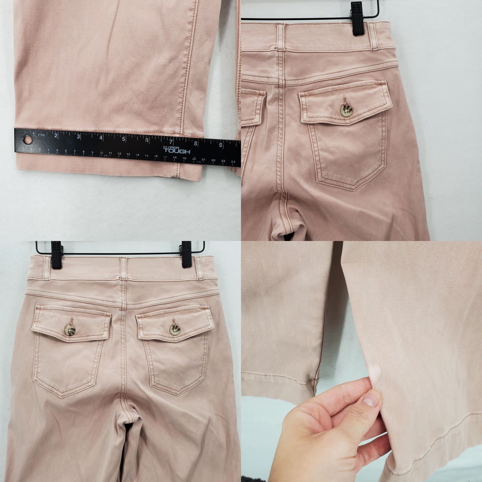 Spanx Spanx Cropped Wide-Leg Pants Womens 2 Pink Button Pockets Preppy Twill Cotton Spandex Size 26" / US 2 / IT 38 - 8 Thumbnail
