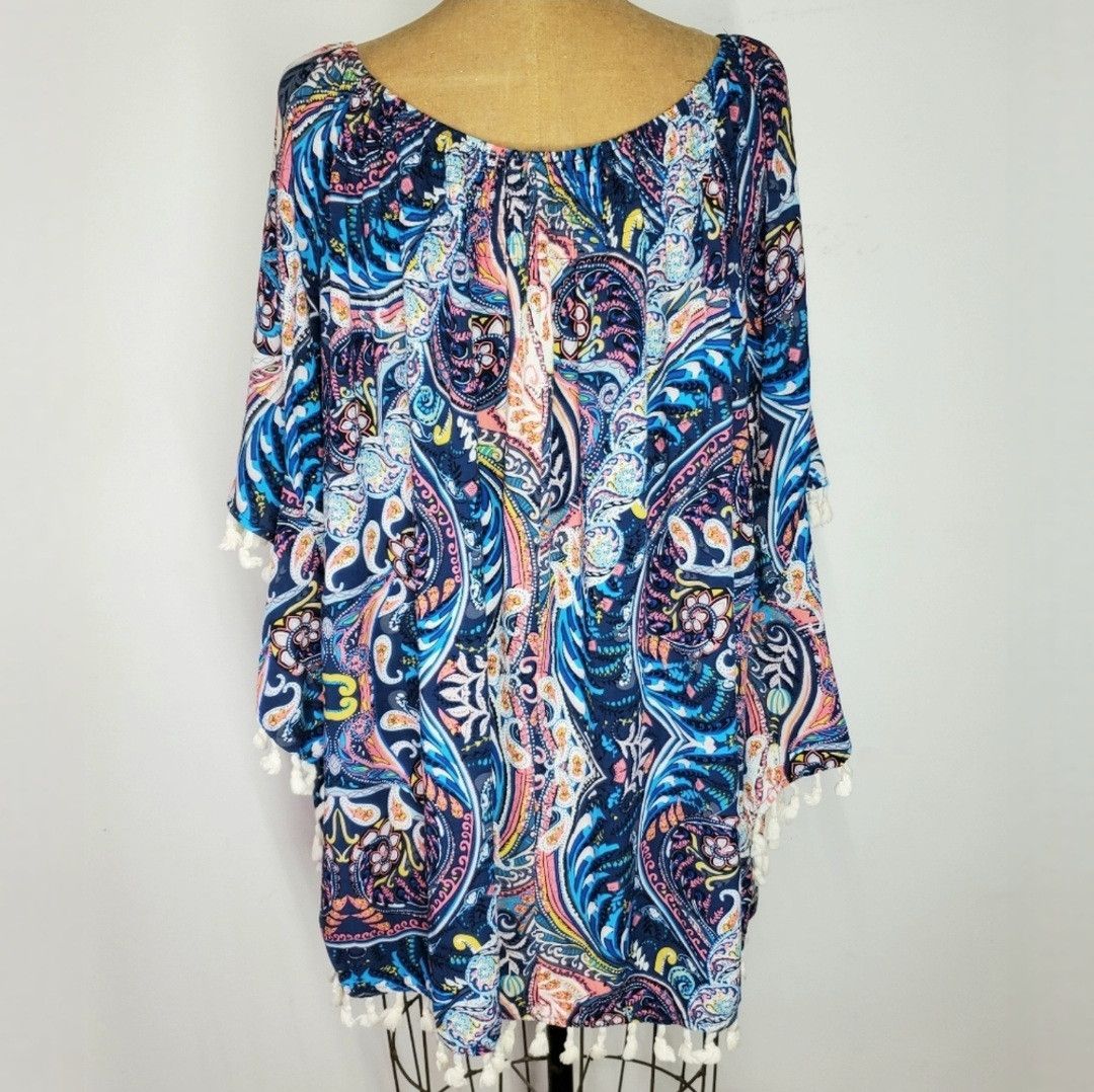 Other Umgee Sze M/L Dress Oversized Smocked Rainbow Paisley Fringe Size M / US 6-8 / IT 42-44 - 4 Thumbnail