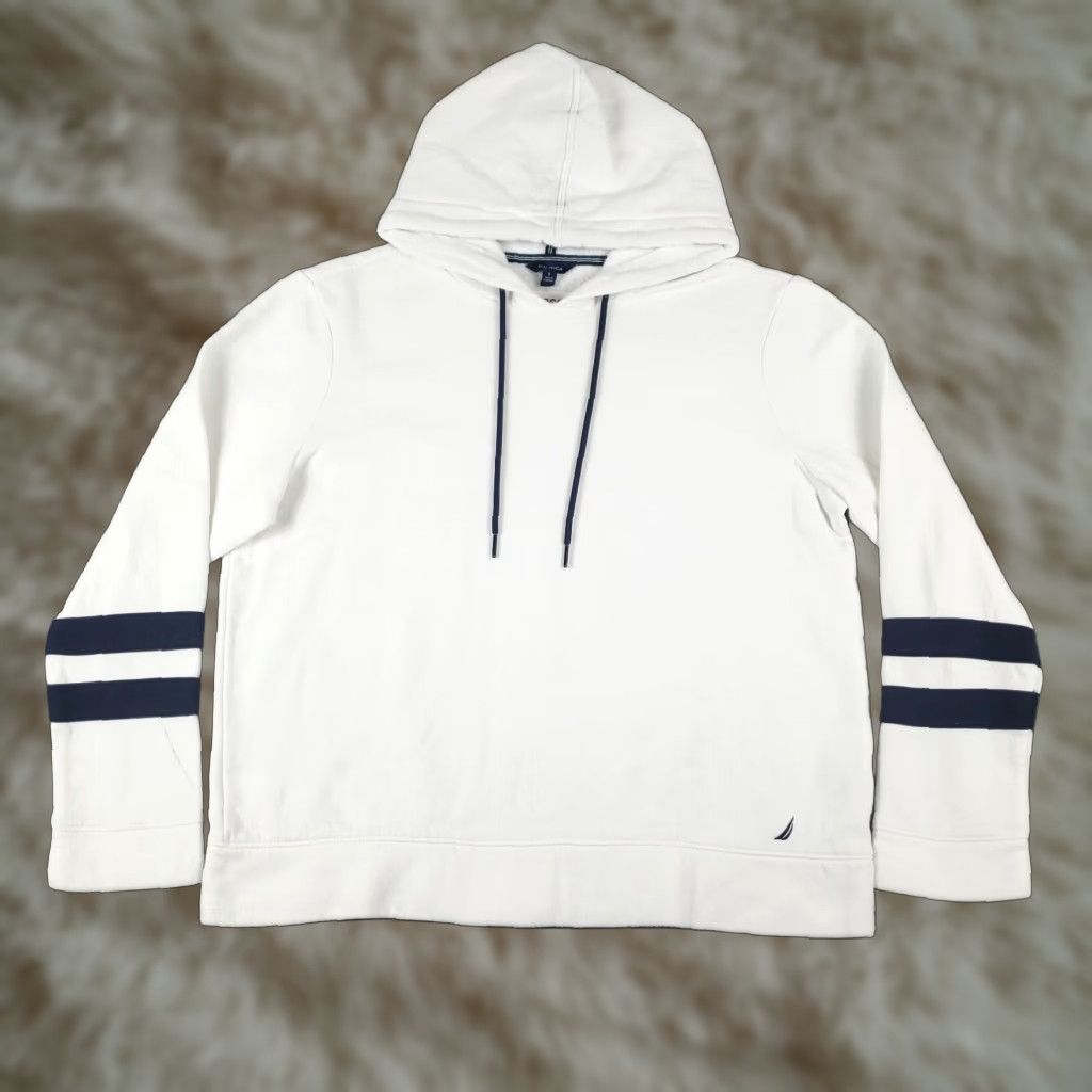 Nautica Nautica Hoodie Womens Small White Blue Pullover Sweatshirt Cotton Blend Fleece Ladies Size S / US 4 / IT 40 - 1 Thumbnail