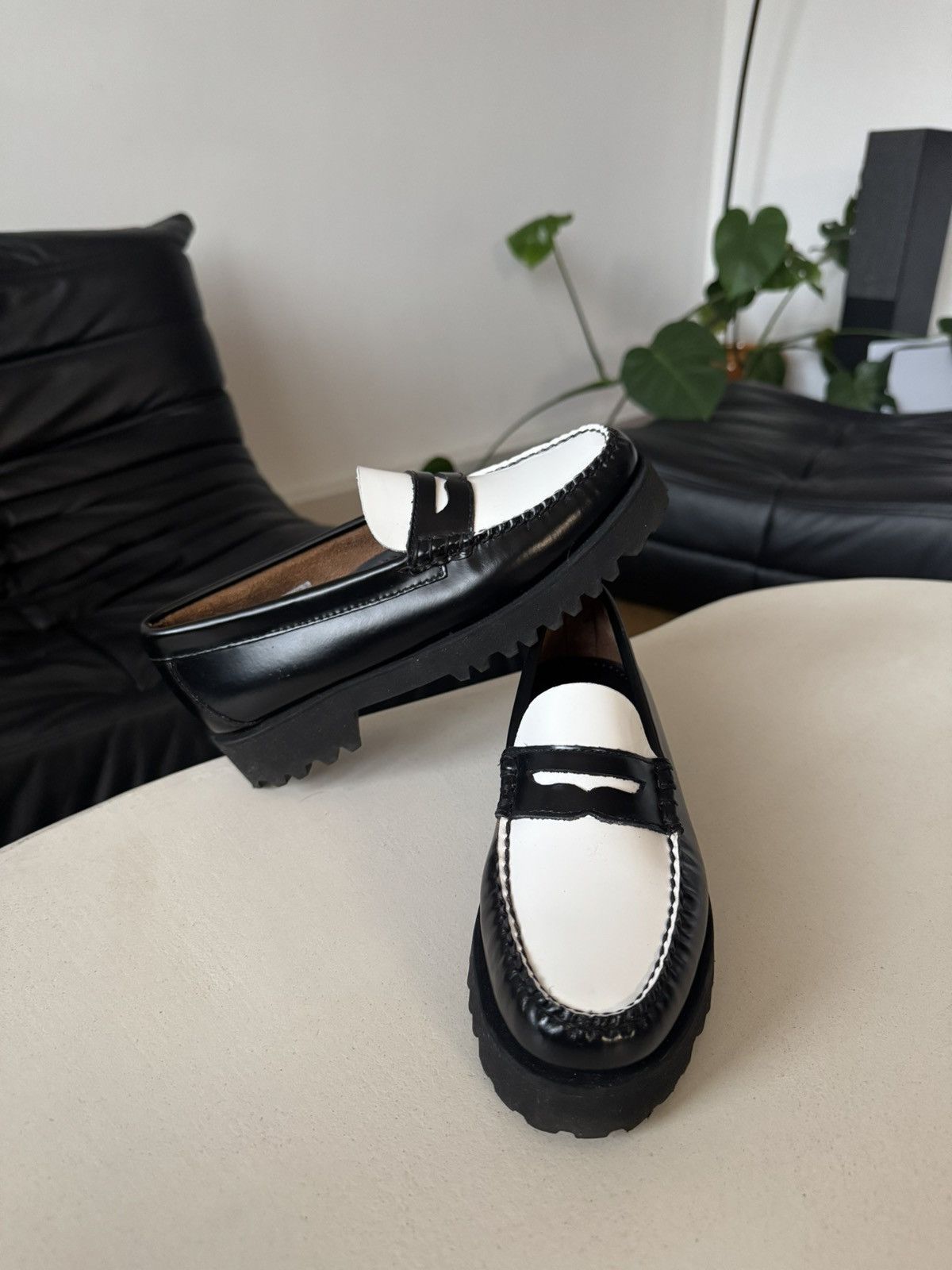 GH Bass Weejuns Loafers Leather Black White Casual Shoes
