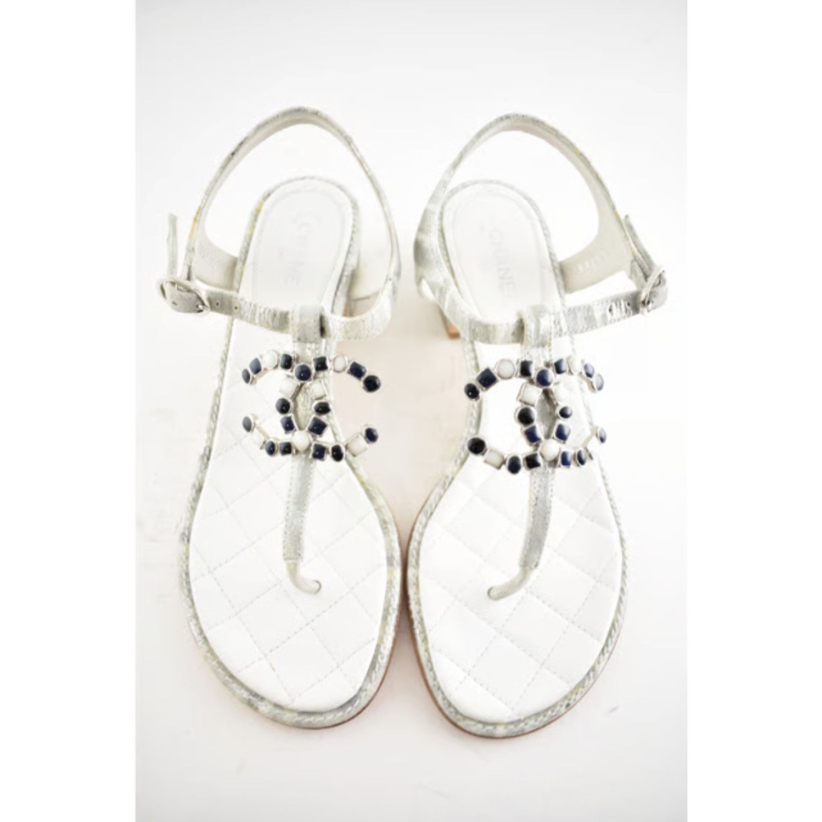 Chanel Chanel 20P White Silver CC Logo Mule Strap Thong Sandal Size US 6.5 / IT 36.5 - 5 Thumbnail