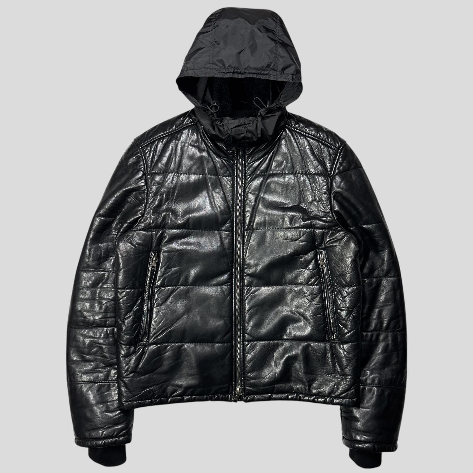 Prada Sport 00’s Leather Aviator Fur Collar Hooded Puffer L