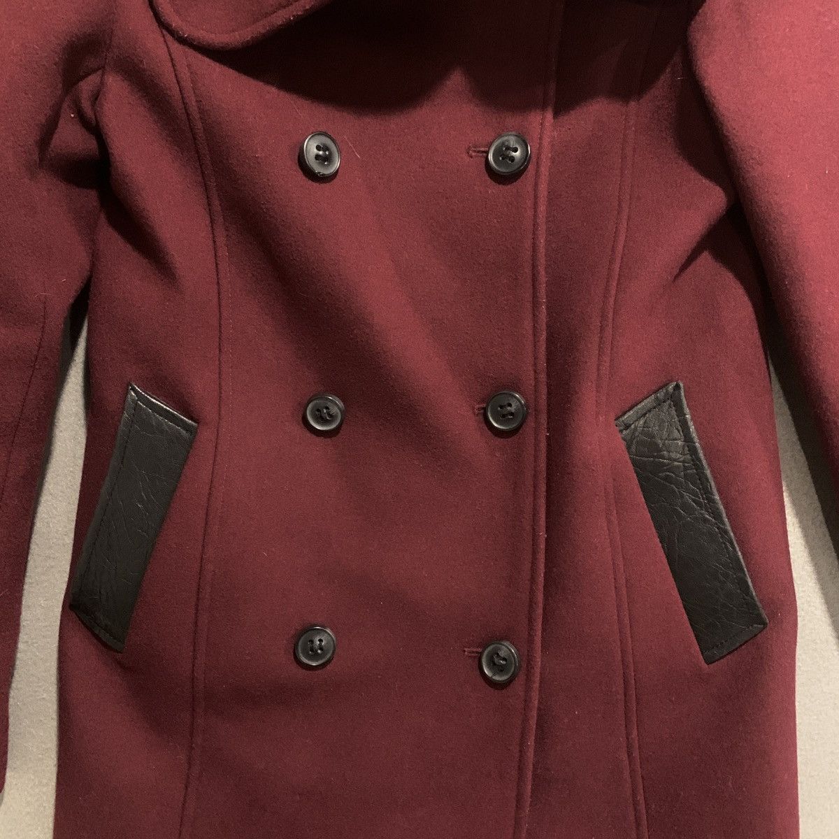 Mackage Mackage Pea Coat Wool Womans Size XS Burgundy Leather Accent Size XS / US 0-2 / IT 36-38 - 5 Thumbnail