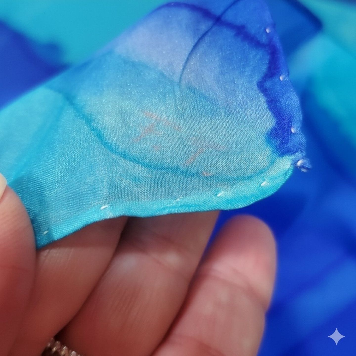 Handmade Silk 33x35" Scarf Signed FT Turquoise Cobalt Blue Hand Dyed Size ONE SIZE - 7 Thumbnail