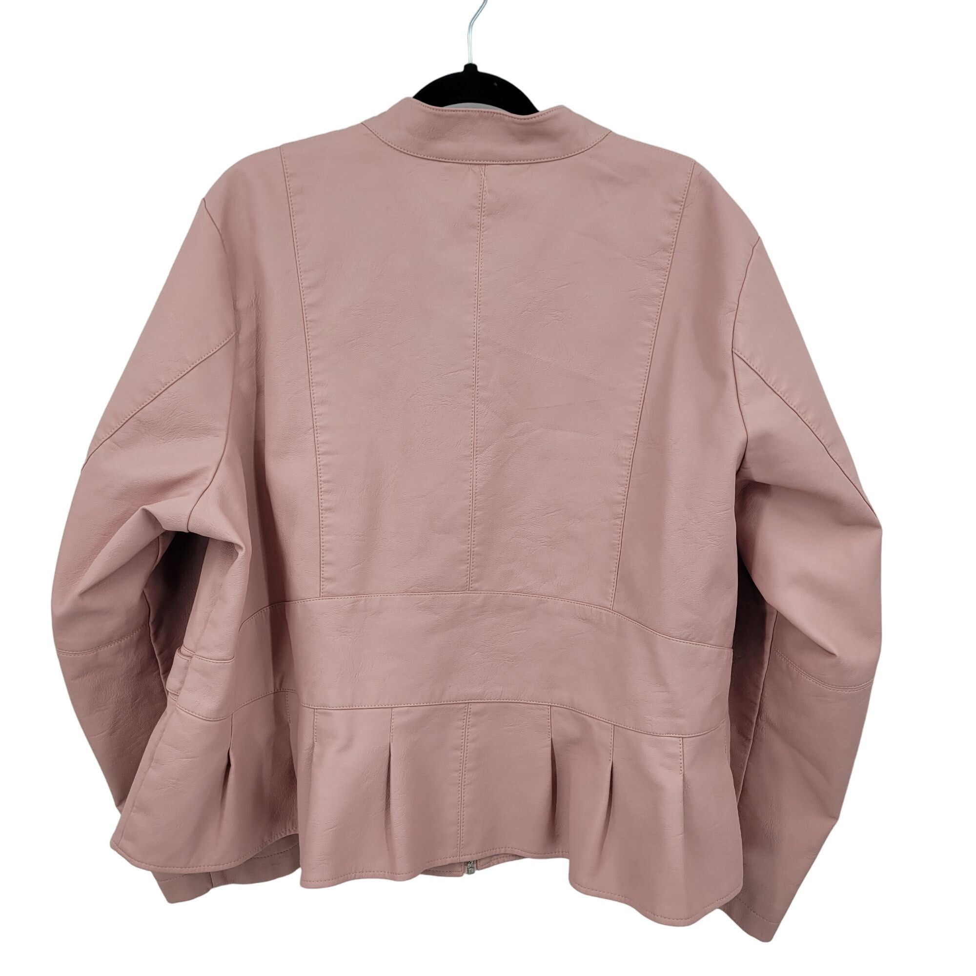 Designer Baccini Vegan Faux Leather Biker Jacket 3X Pink Pleated Pepl Size 3XL / US 20-22 - 2 Thumbnail