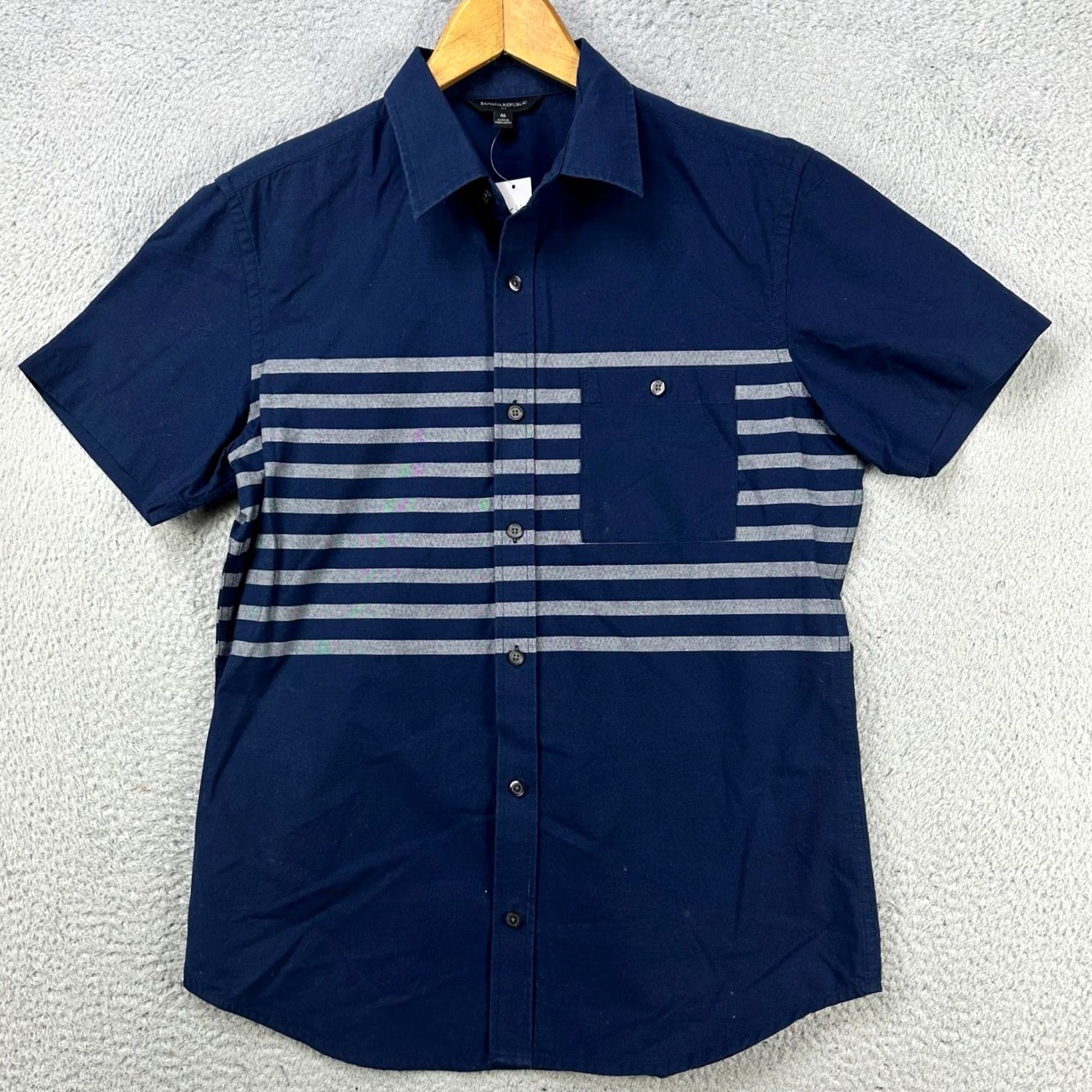 Banana Republic VINTAGE? No — Banana Republic Polo Shirt Mens Medium Blue Stripe Rugby Pocket Short Sleeve NEW Size US M / EU 48-50 / 2 - 3 Thumbnail