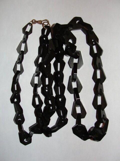 Handmade Flapper Vulcanite Chain Link Necklace Mourning Size ONE SIZE - 5 Thumbnail