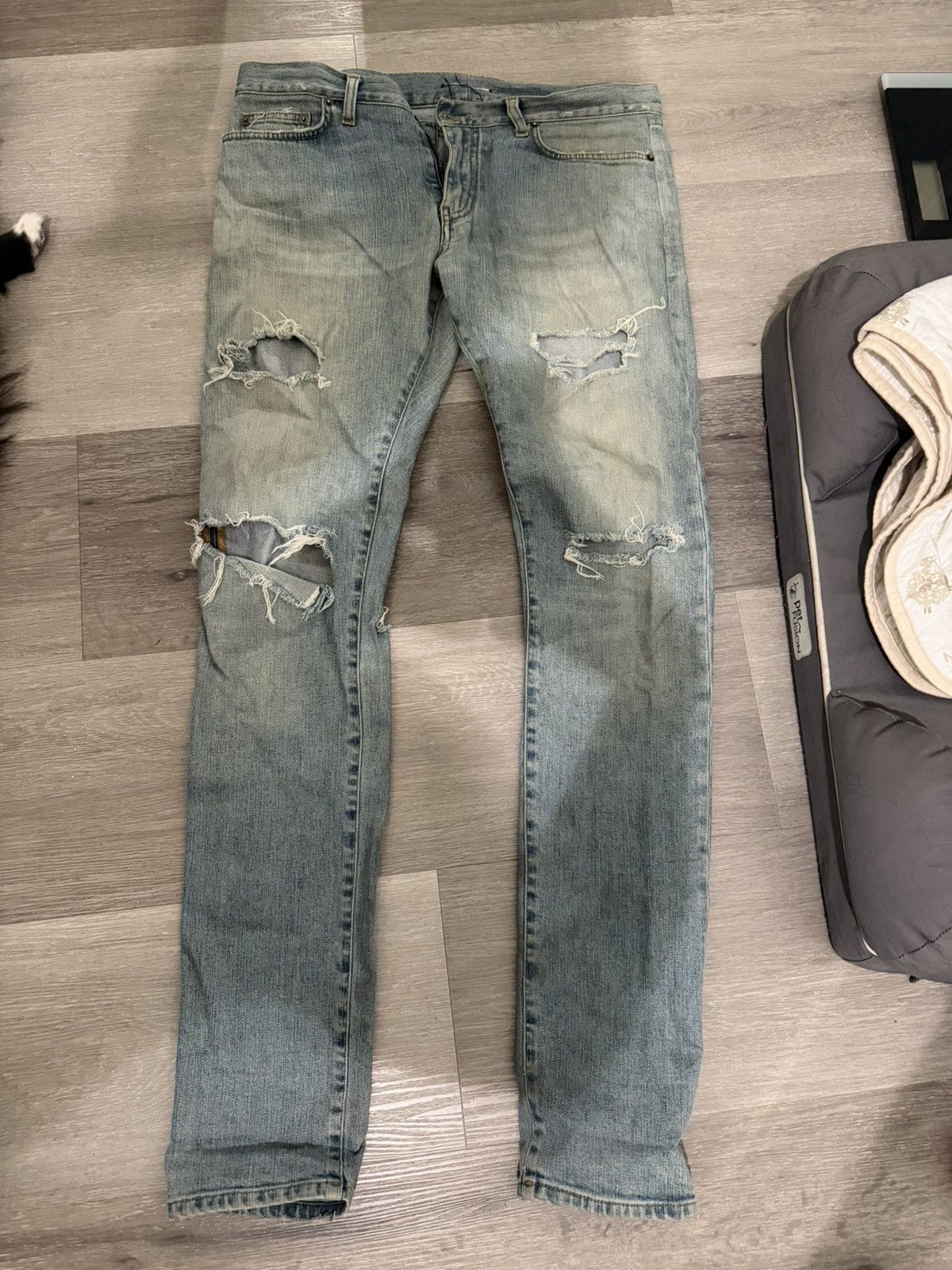 Saint Laurent SS14 Knee Slit Distressed Denim