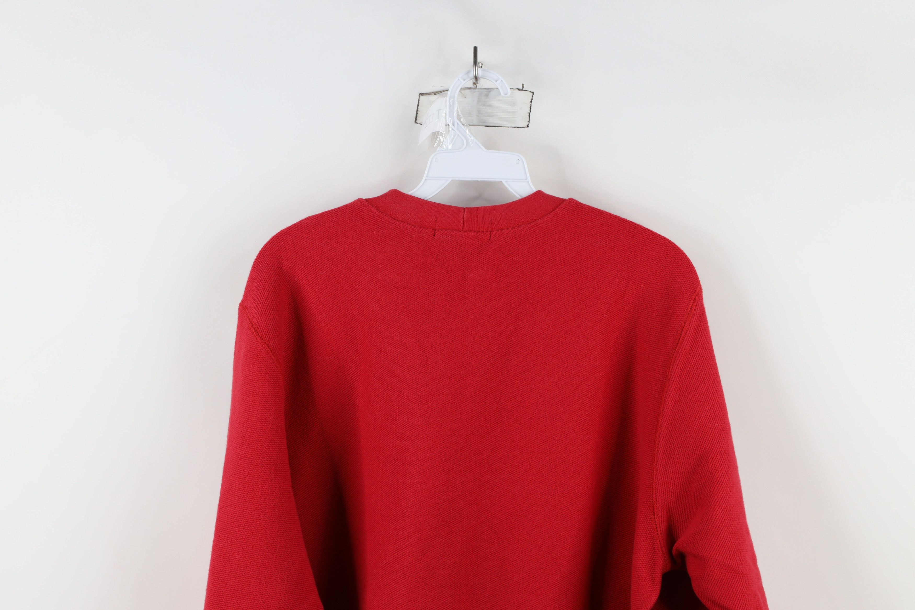 Lands' End × Vintage Vintage 90s Lands End Cotton Weave Crewneck Sweater Red Size L / US 10 / IT 46 - 13 Thumbnail