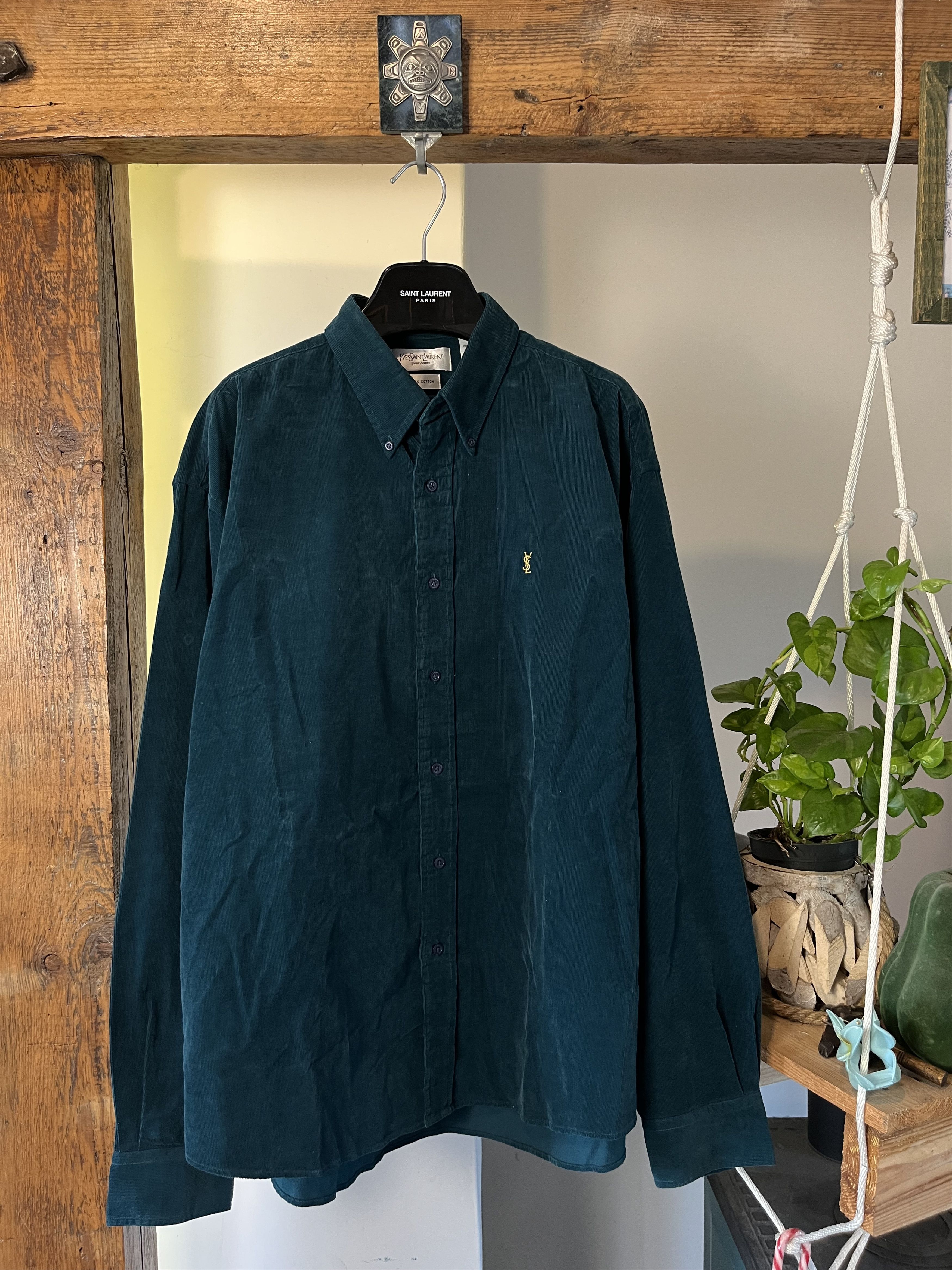 Designer × Vintage × Yves Saint Laurent 90s YSL Vintage Yves Saint Laurent Turqoise Corduroy Shirt Size US XL / EU 56 / 4 - 1 Thumbnail
