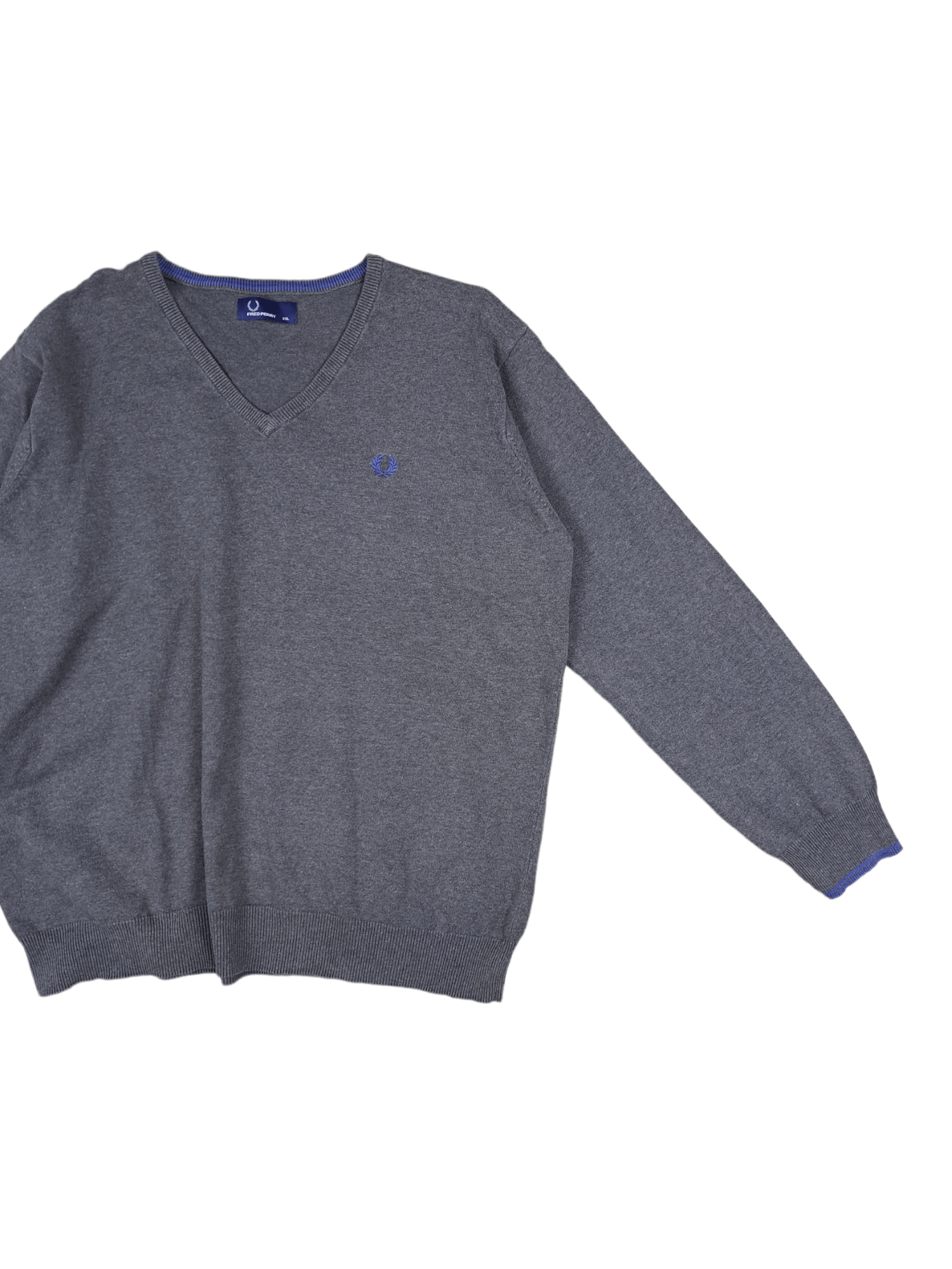 Designer × Fred Perry 💎Fred Perry Classic VNeck Jumper Grey Small Logo Sweatshirt Size US XL / EU 56 / 4 - 3 Thumbnail