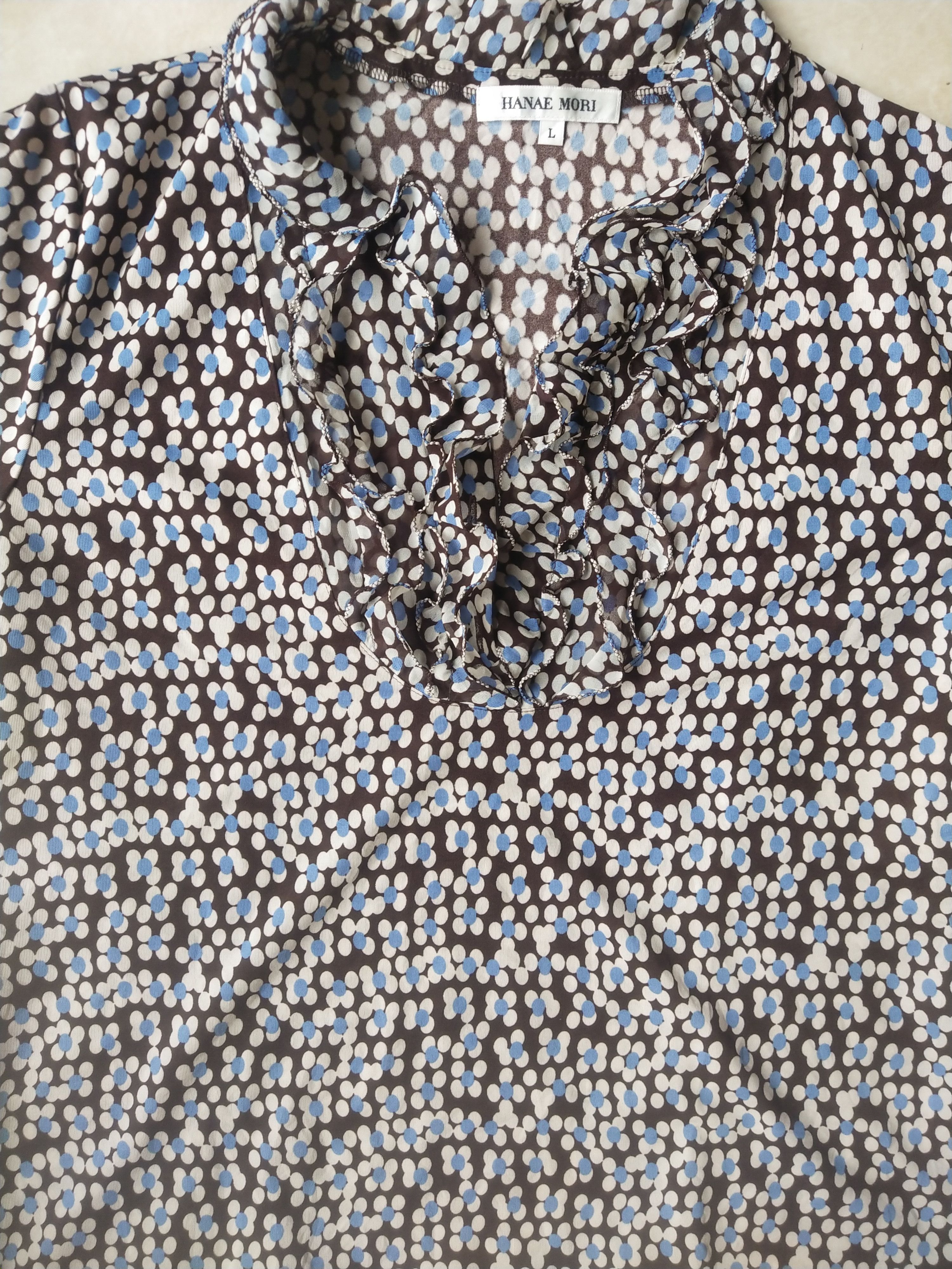 Hanae Mori Vintage Hanae Mori Japan Ruffled Micro Floral Blouse Y2K Size L / US 10 / IT 46 - 2 Thumbnail