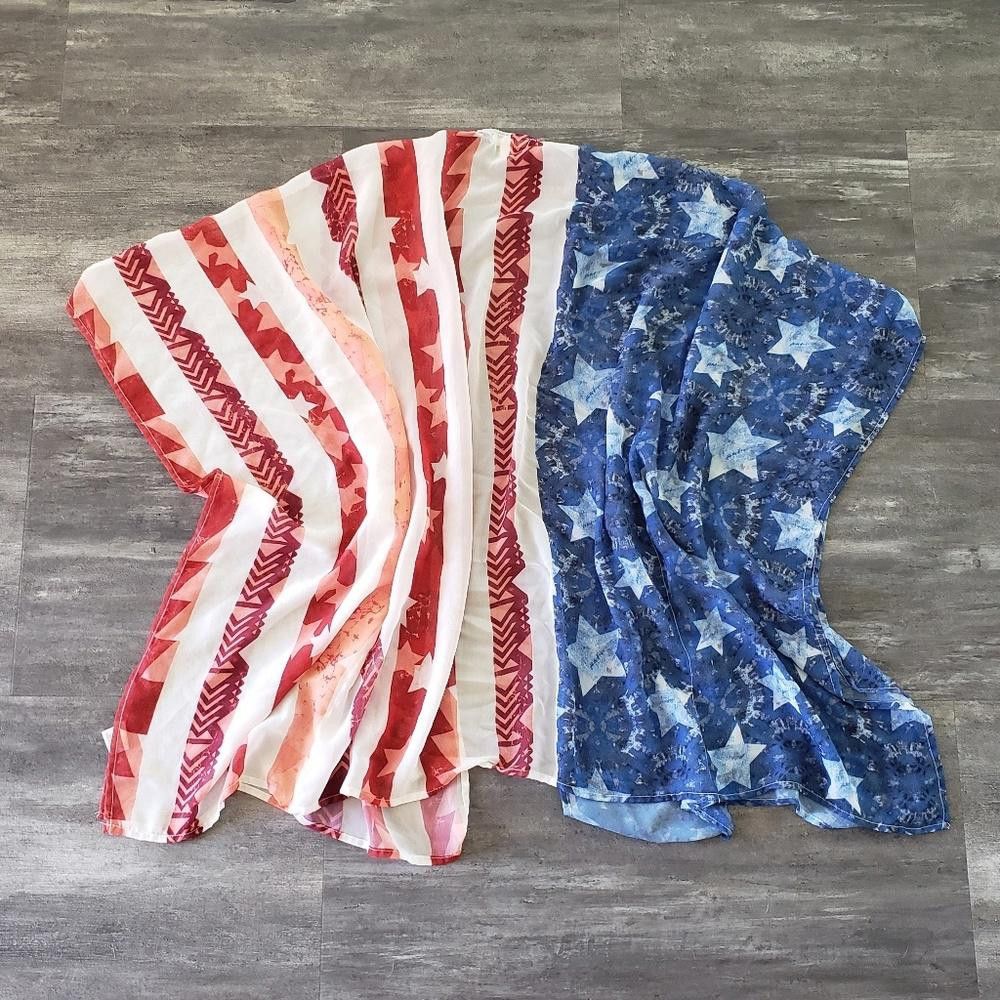 Designer Red White Blue Eyeshadow Sheer Bikini Cover Up Size ONE SIZE - 2 Thumbnail