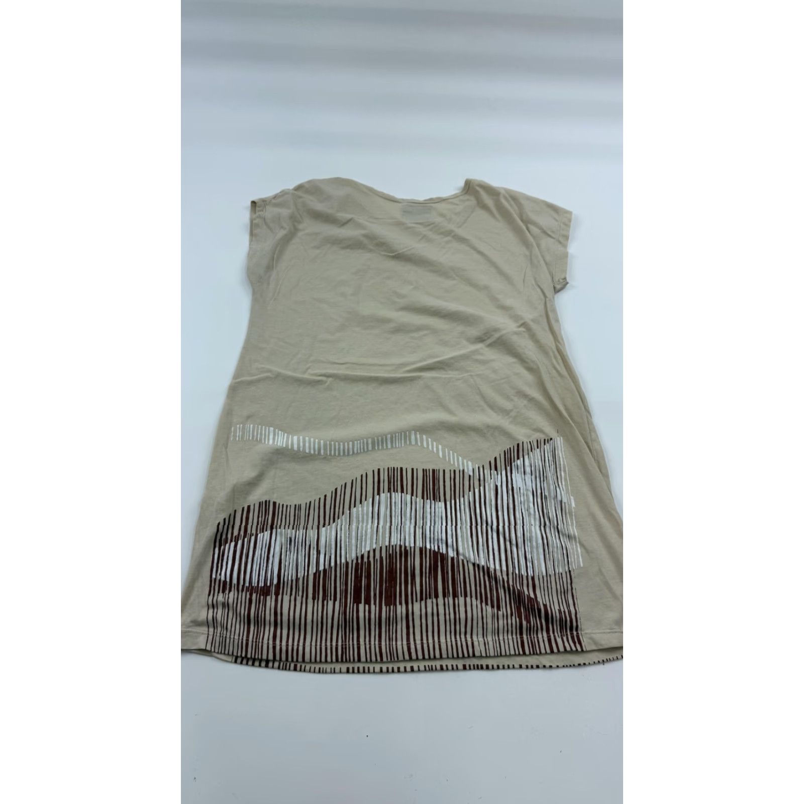 Vintage Tonlé Shirt Womens L Beige Brown White Graphic Tee Sustainable Cambodia Art Teraced Hand-Painted Size L / US 10 / IT 46 - 6 Thumbnail