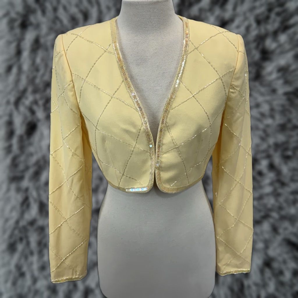 Vintage VINTAGE Lillie Rubin Bolero Jacket Sz 6 Women’s Yellow Beaded Lined Short 90s Size M / US 6-8 / IT 42-44 - 1 Thumbnail