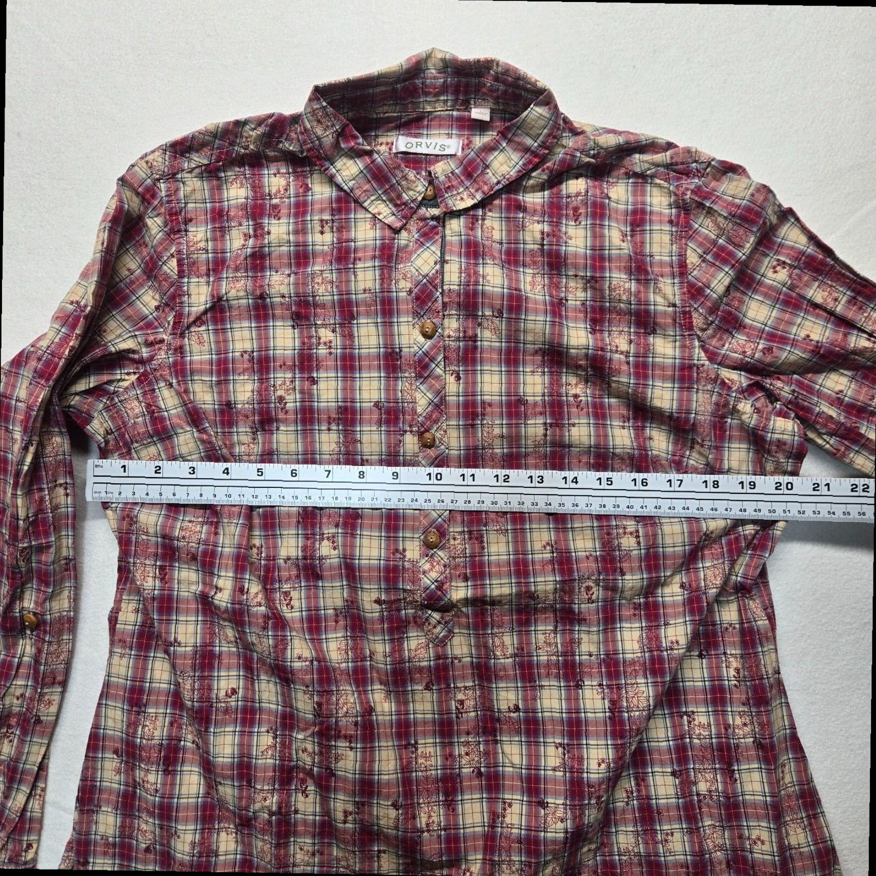 Orvis Orvis Flannel Plaid Shirt Blue Red Women's Large Long Sleeve Lightweight Button Up Size L / US 10 / IT 46 - 4 Thumbnail