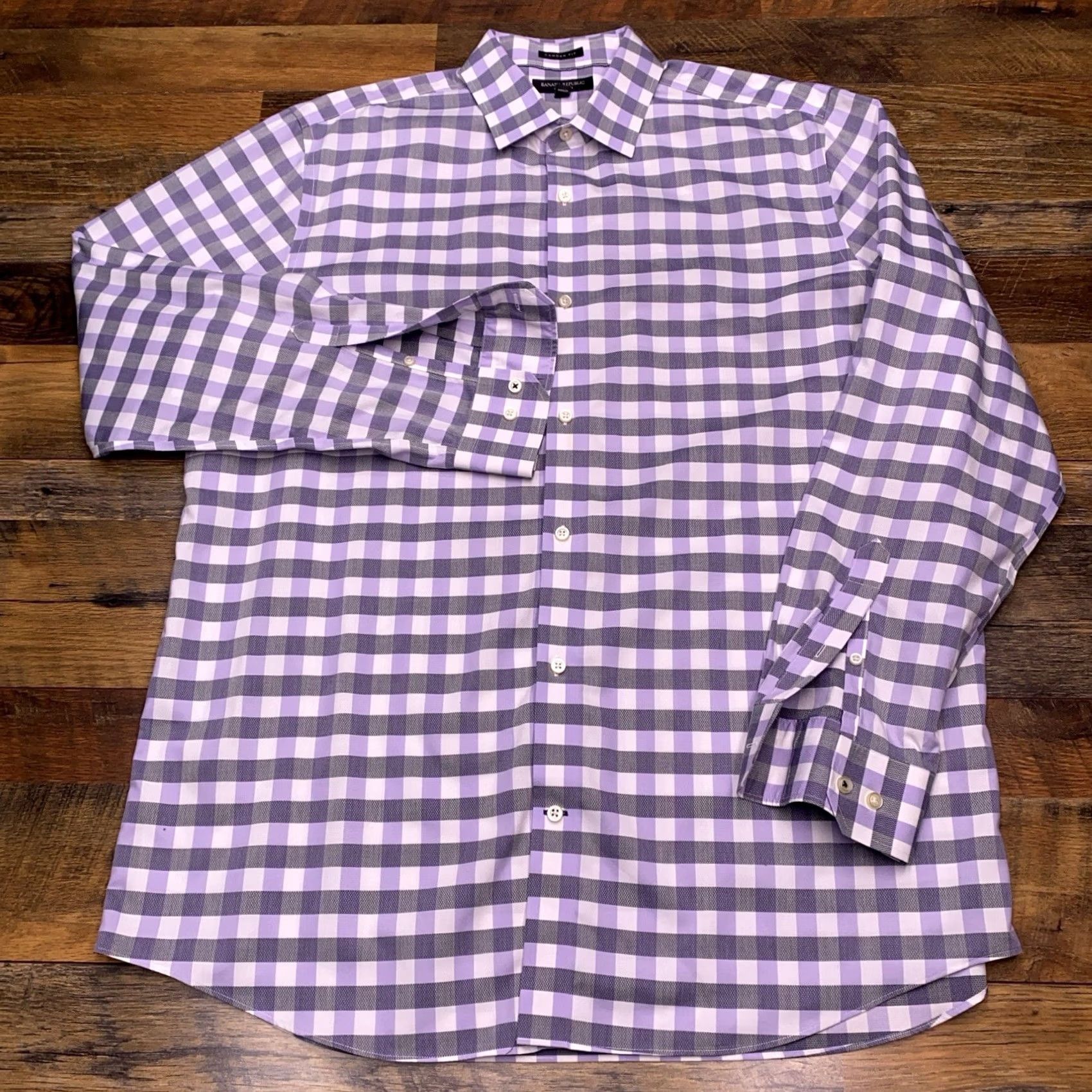 Banana Republic Banana Republic Shirt Mens XL Purple Button-Up Non Iron Check Size US XL / EU 56 / 4 - 2 Thumbnail