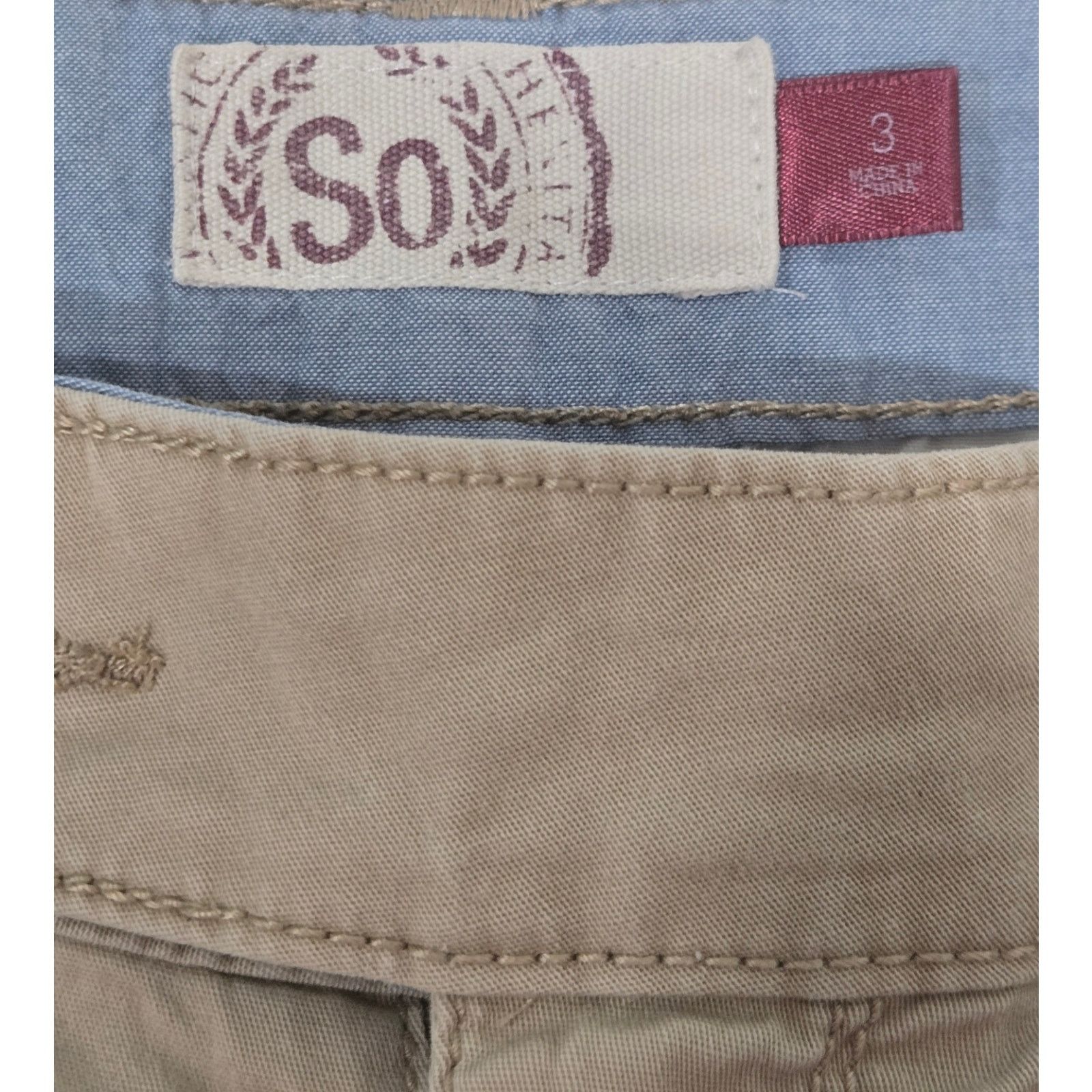 Other SO Tan Flat Front Chino Shorts 3 Juniors Slashed Pockets Size 30" / US 8 / IT 44 - 3 Thumbnail