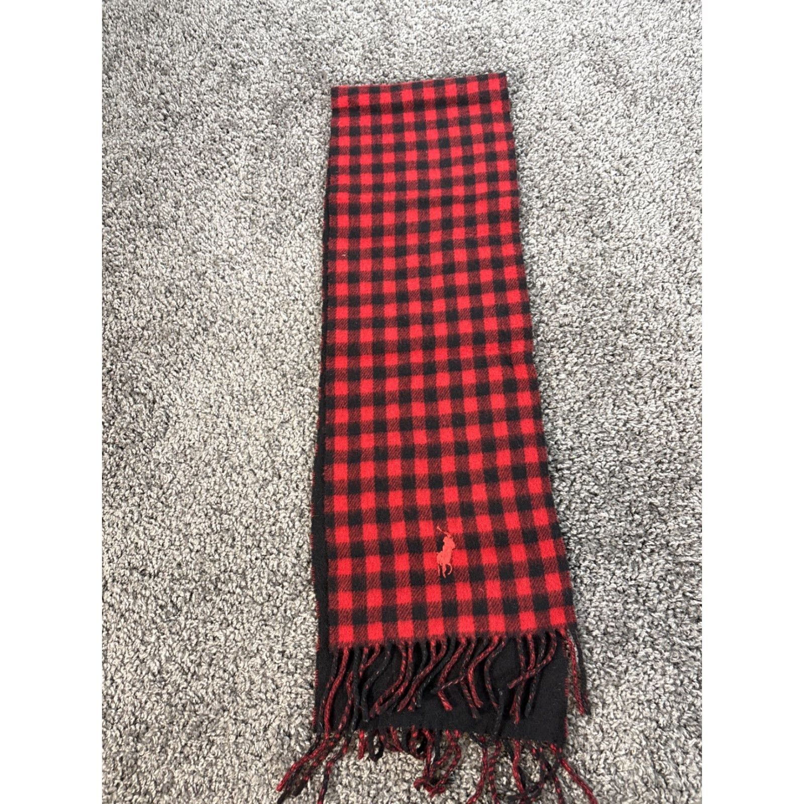 Polo Ralph Lauren VINTAGE Polo Ralph Lauren Scarf 100% Lambswool Plaid Buffalo Red Fringe Pony Logo Unisex One Size 58in x 11.5in Size US M / EU 48-50 / 2 - 3 Thumbnail