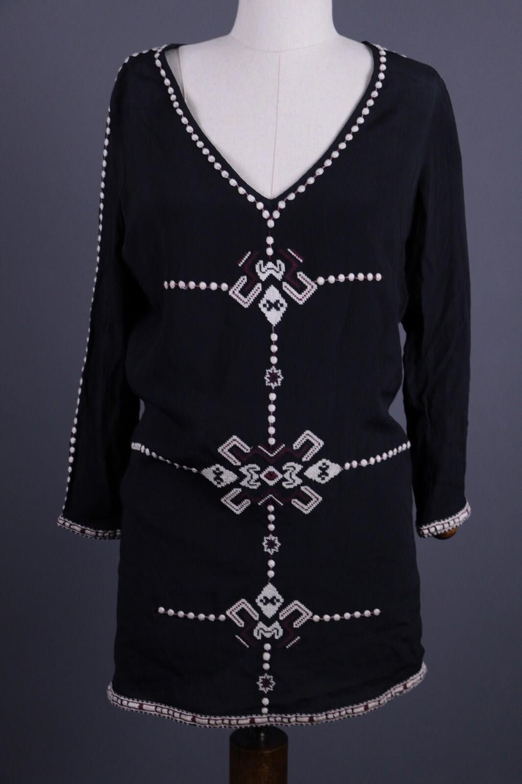 Wilkes Bashford BA&SH Dahlia Black Embroidred V-Neck Robe Dress Size 1 Size M / US 6-8 / IT 42-44 - 3 Thumbnail