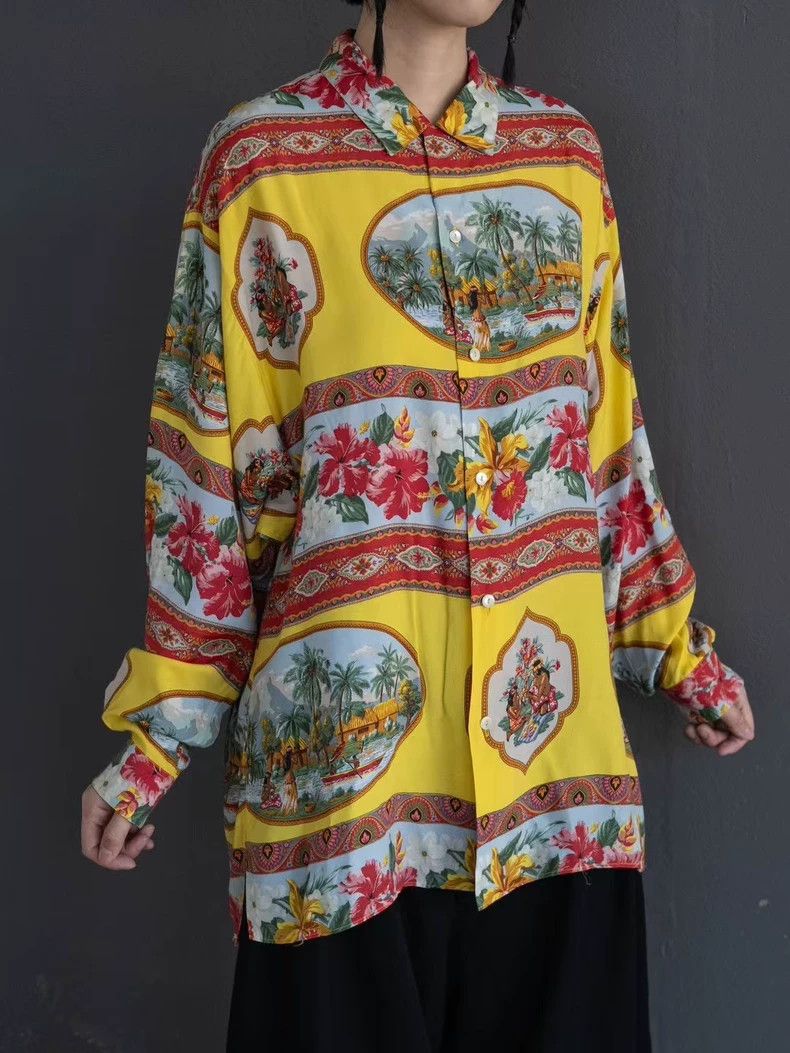Kenzo KENZO sizeF Yellow nationalistic flower shirt Size L / US 10 / IT 46 - 1 Thumbnail