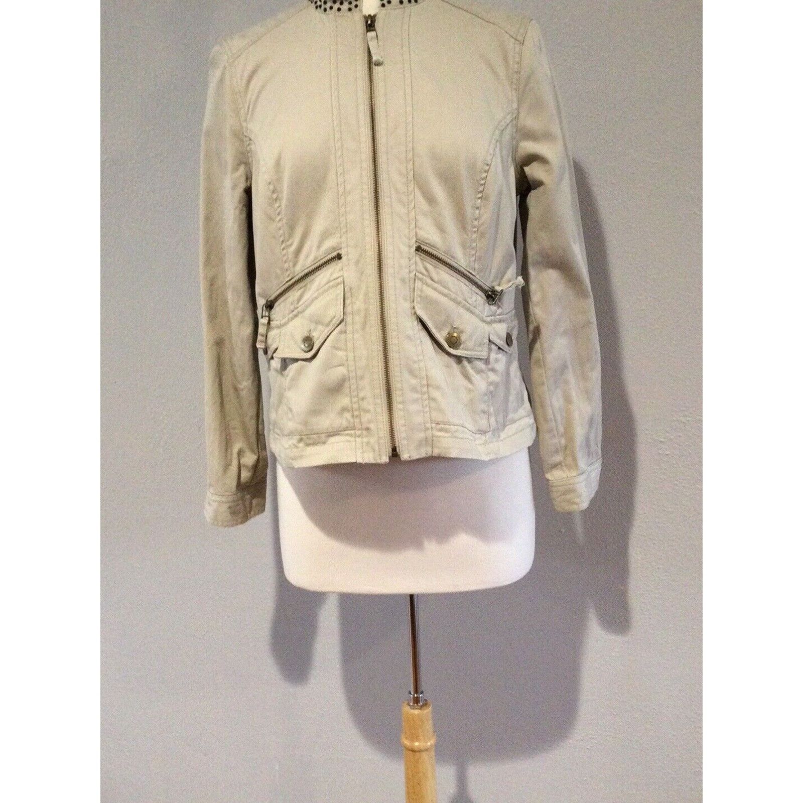 Chicos Chicos Tan Zip Front Rhinestone Collar Cotton Size 1/M Size M / US 6-8 / IT 42-44 - 3 Thumbnail