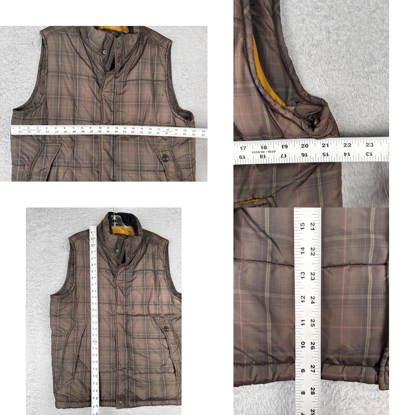 Timberland Timberland Vest Mens Medium Brown Plaid Quilted Puffer Zip Snap Pockets Logo Size US M / EU 48-50 / 2 - 8 Thumbnail