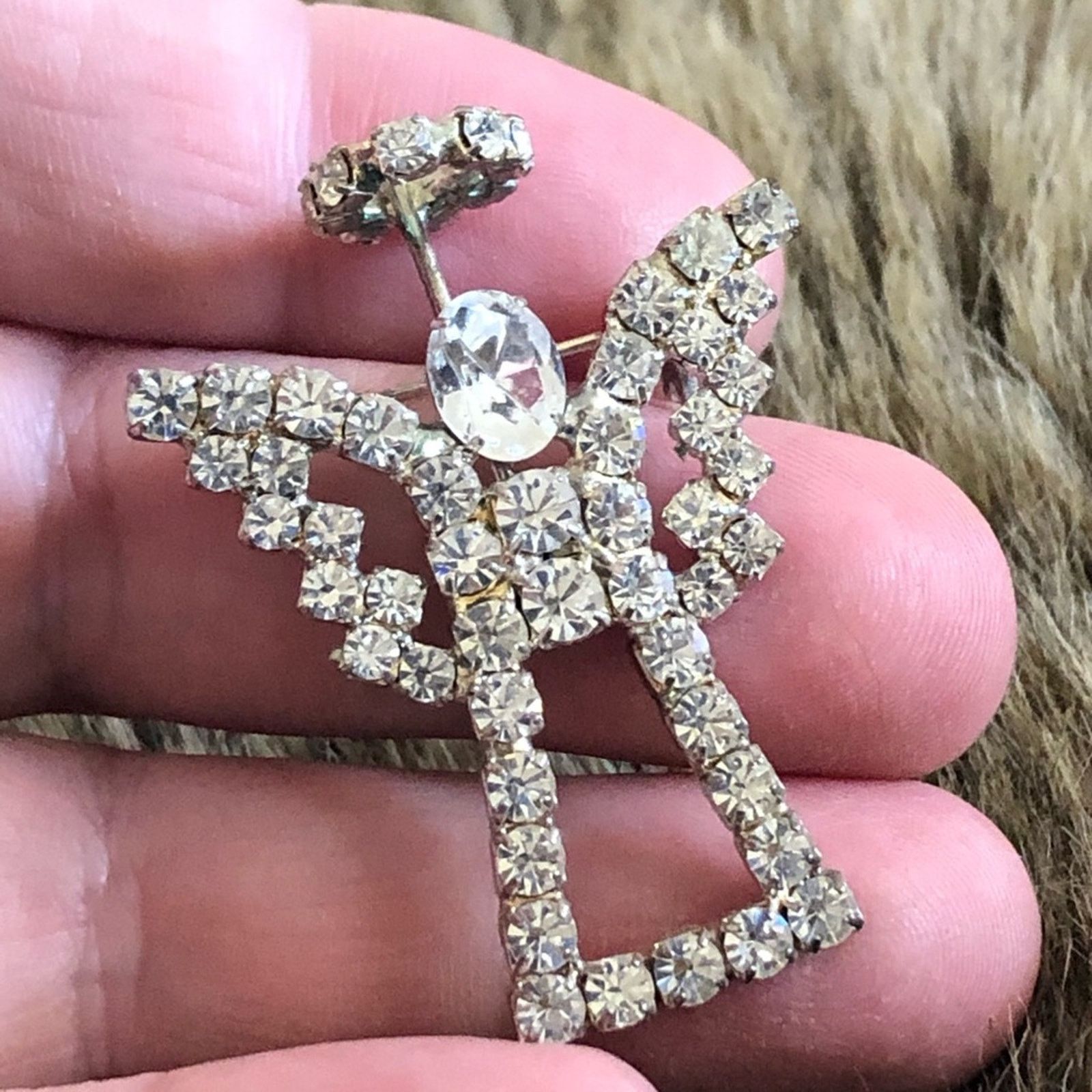 Vintage Vintage clear rhinestone angel with halo brooch Size ONE SIZE - 3 Thumbnail