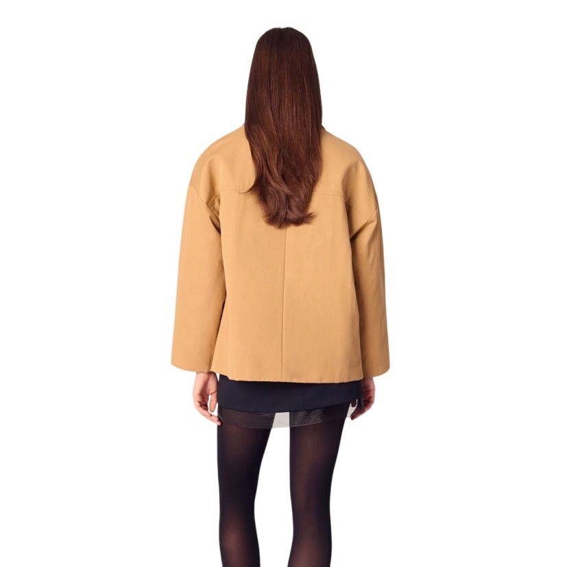 Maje Maje Women's Beige Cotton Coat With Leather Collar Size 42 Size L / US 10 / IT 46 - 2 Thumbnail