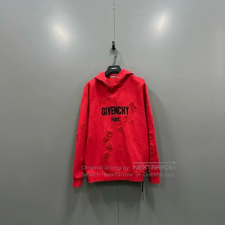 Givenchy Givenchy Red Big Ripped Logo Hoodie (Size M) Size US M / EU 48-50 / 2 - 1 Thumbnail