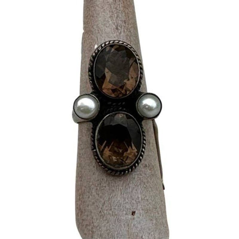 honeyee.com Vintage Topaz Sterling Silver Pearl Multi Stone Ring Sz 6.25 Size ONE SIZE - 1 Thumbnail