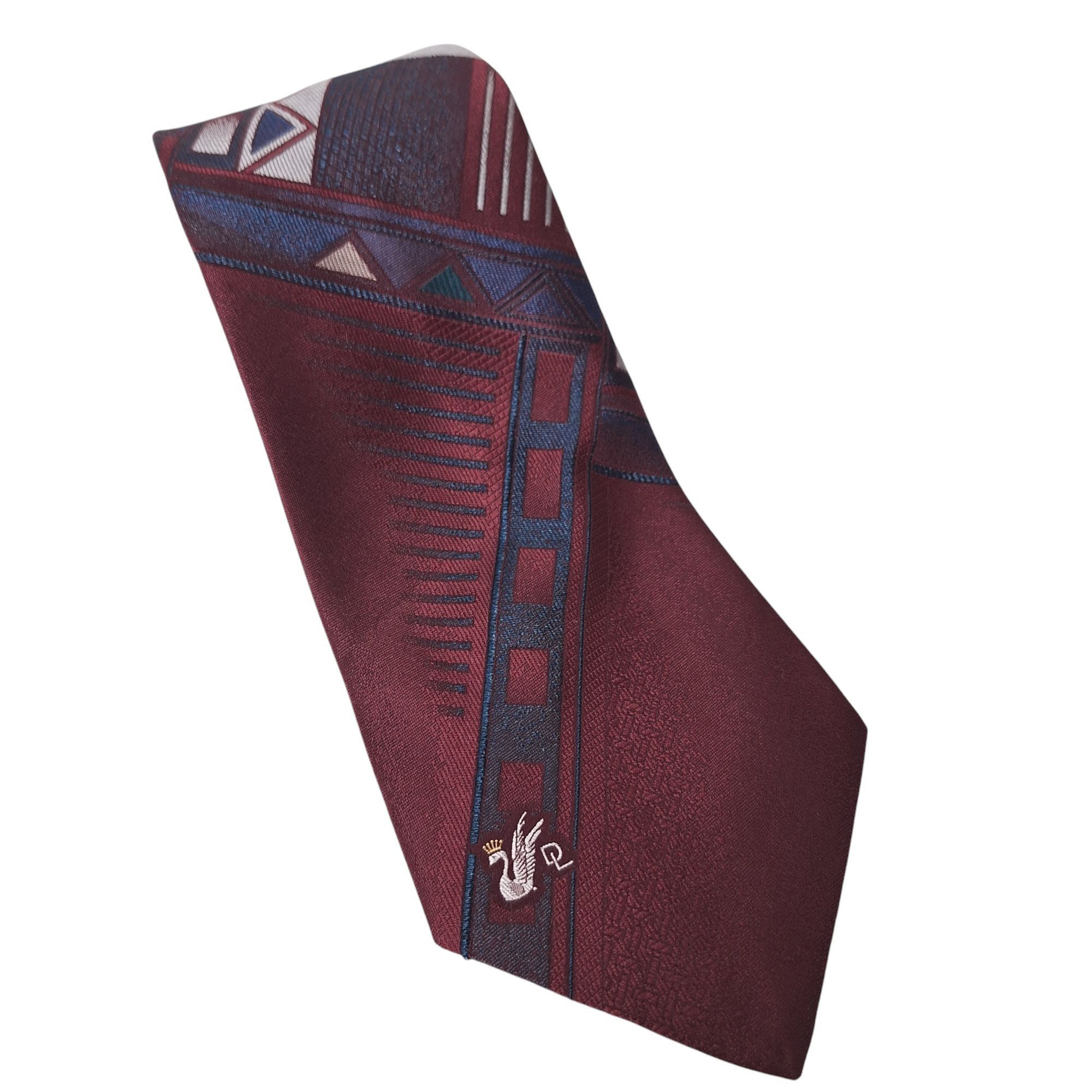 Other Vtg Domani Tie Maroon Geometric Abstract Art Deco Swan Logo Size ONE SIZE - 1 Thumbnail