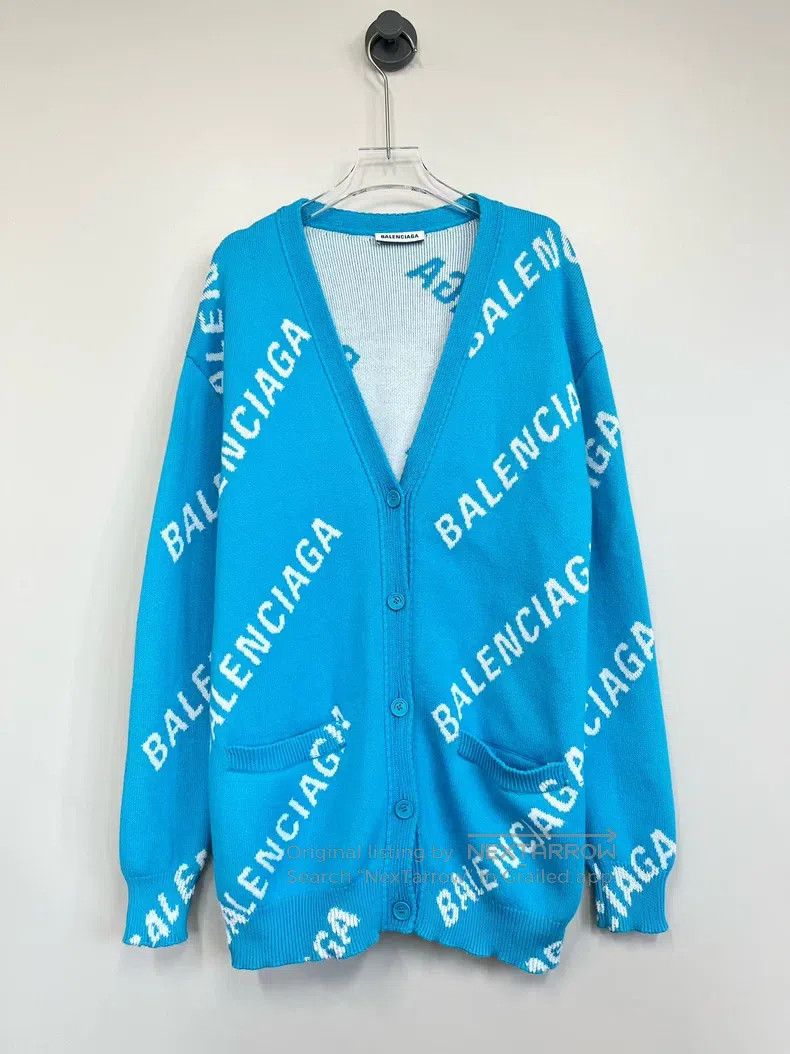 Balenciaga Balenciaga Blue Barrage Printed Logo Knit Sweater Size US XS / EU 42 / 0 - 1 Thumbnail