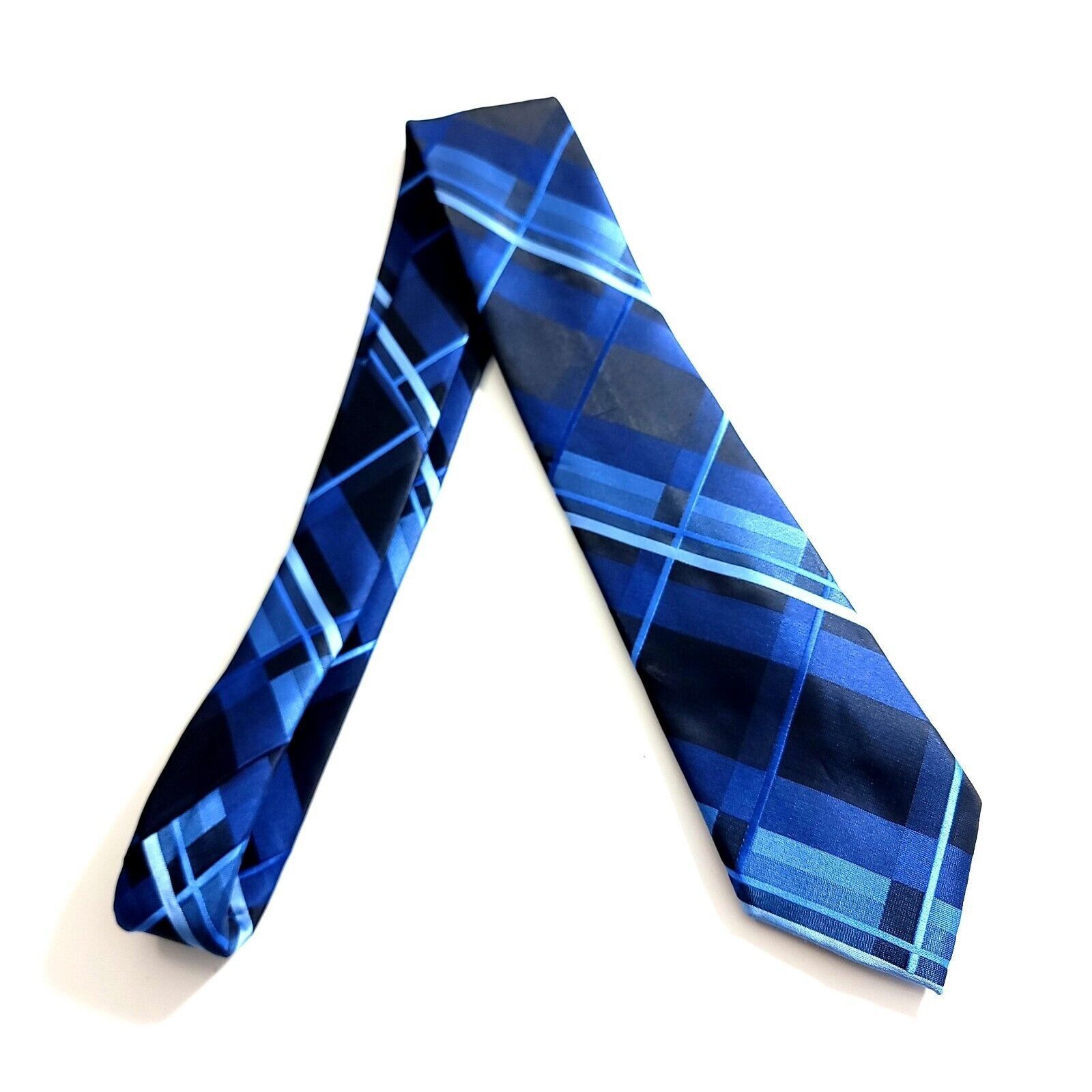Van Heusen Van Heusen Blue Plaid Polyester Skinny Tie Size ONE SIZE - 6 Thumbnail
