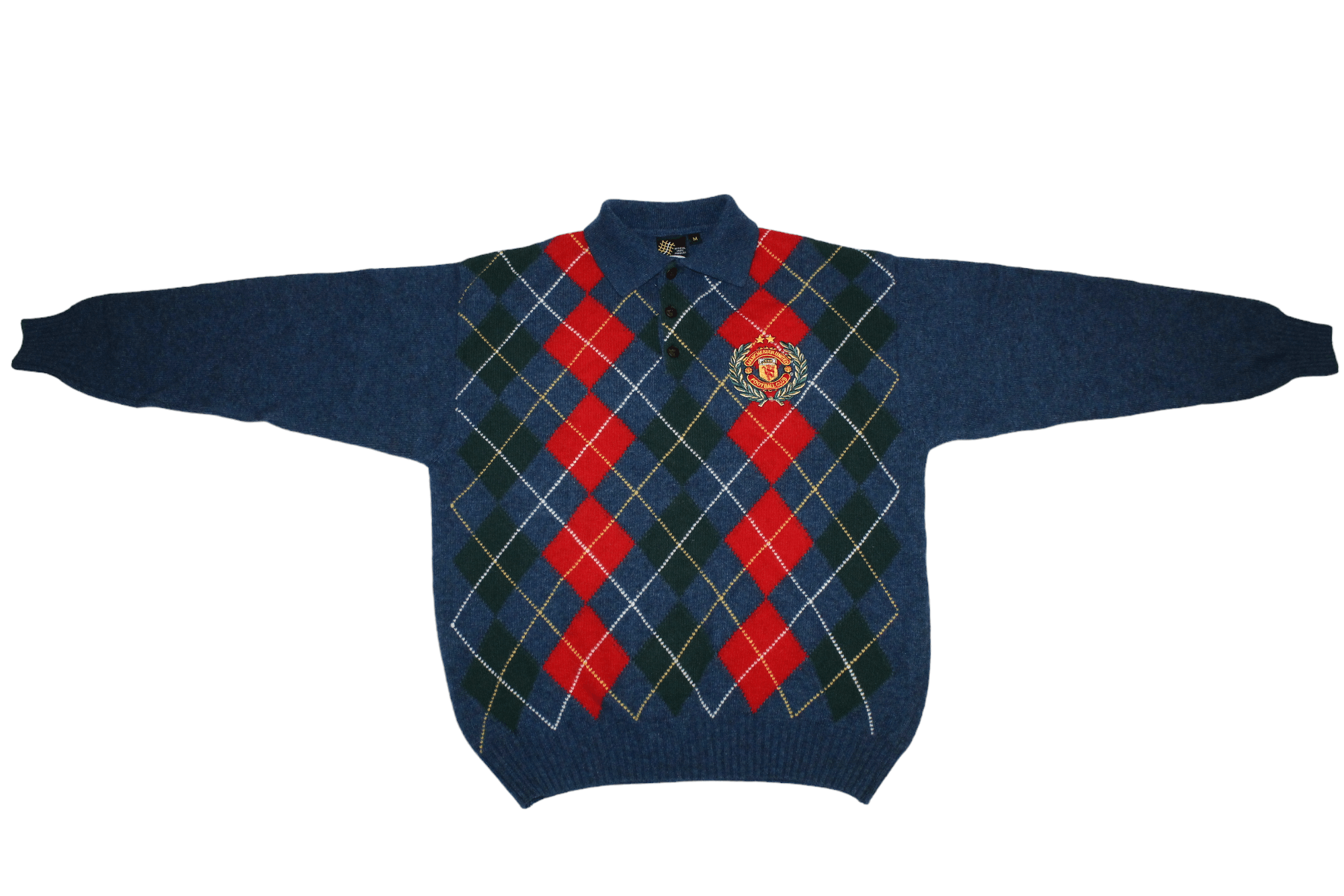 Other UK RARE VTG💥80s MUFC Wool Blend Argyle Polo Sweater Size US M / EU 48-50 / 2 - 3 Thumbnail