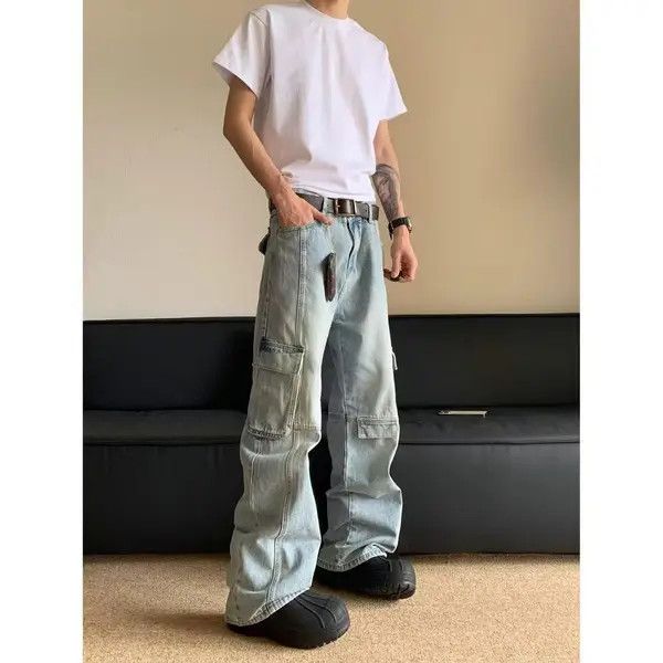 Japanese Brand Kanako x Riyo Blue Washed Multi-Pocket Straight Cargo Jeans Size US 32 / EU 48 - 6 Thumbnail
