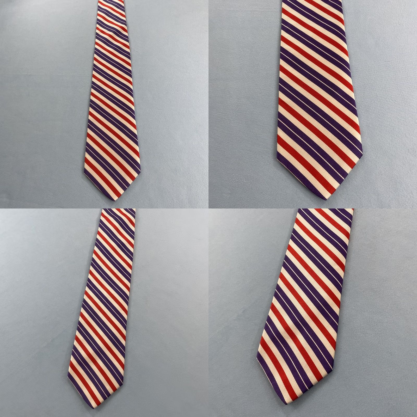 Vintage Ben Silver London Silk Repp Tie Purple Red White Stripe Vintage Handmade 3.5x57" Mens Tie Size ONE SIZE - 9 Thumbnail