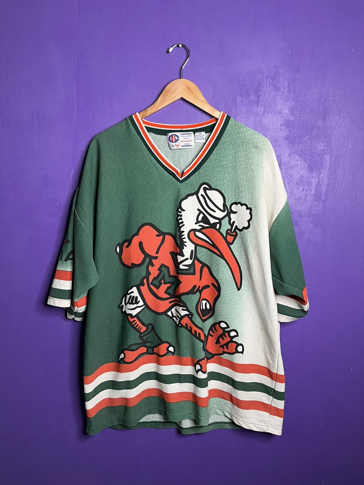 image of American College x Vintage 90's Miami Hurricanes Logo Hockey Jersey, Men's (Size 2XL)