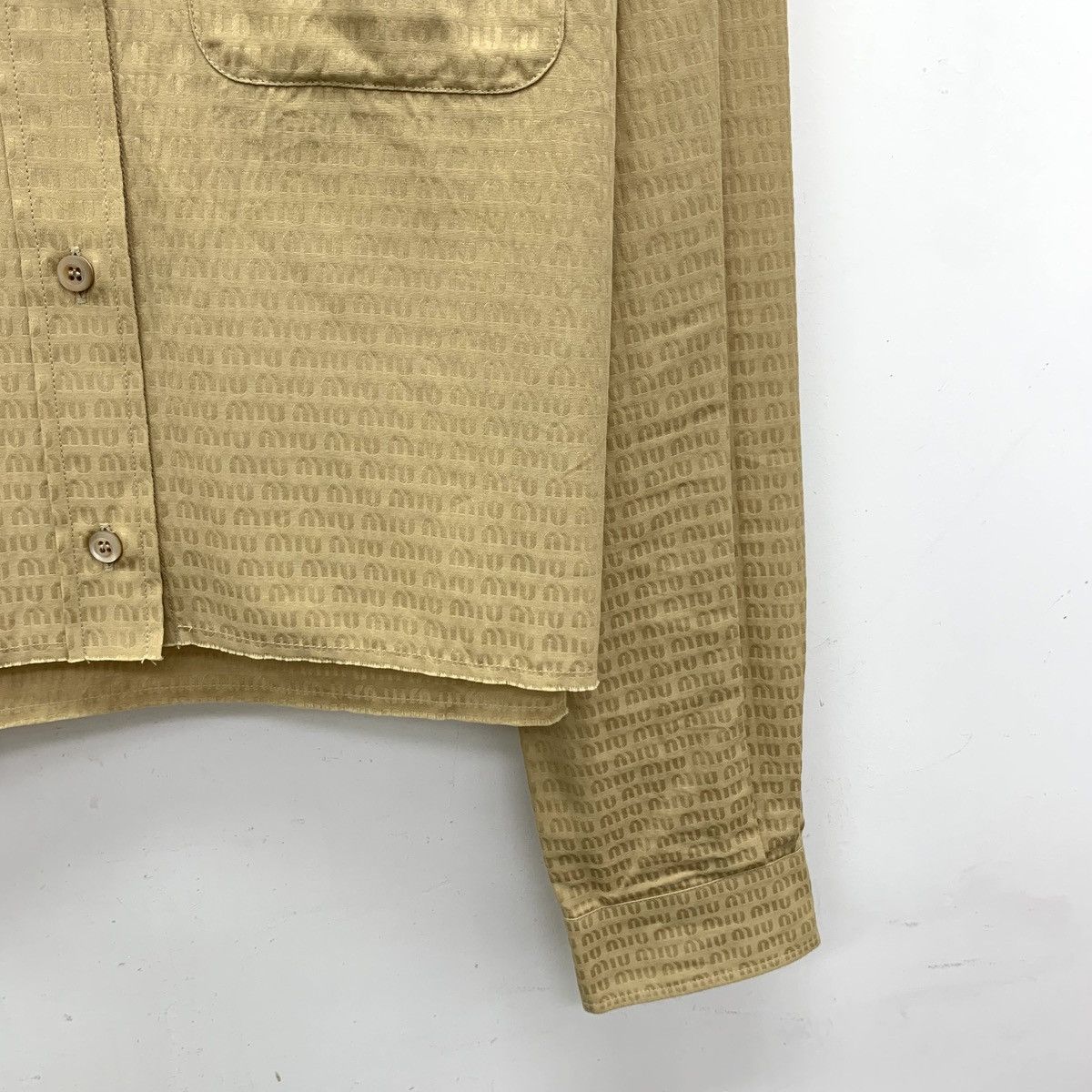 Miu Miu Miu Miu Brown All-over Logo Print Long Sleeve Shirt K26WX Size XS / US 0-2 / IT 36-38 - 4 Thumbnail