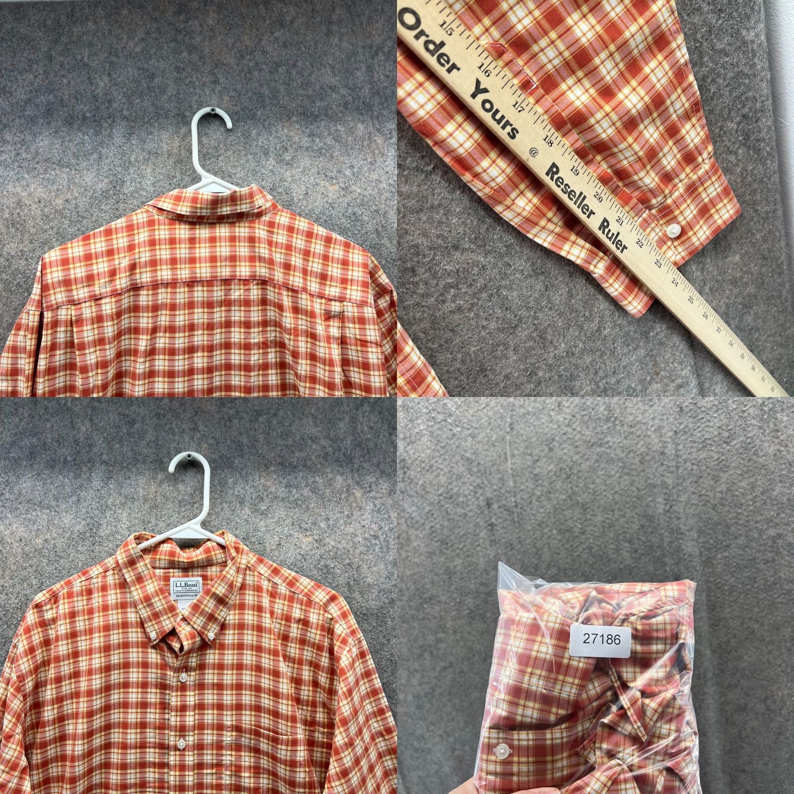 Vintage VINTAGE L.L.Bean Shirt Men XL Orange Plaid Button-Up Tall Casual Size US XL / EU 56 / 4 - 8 Thumbnail